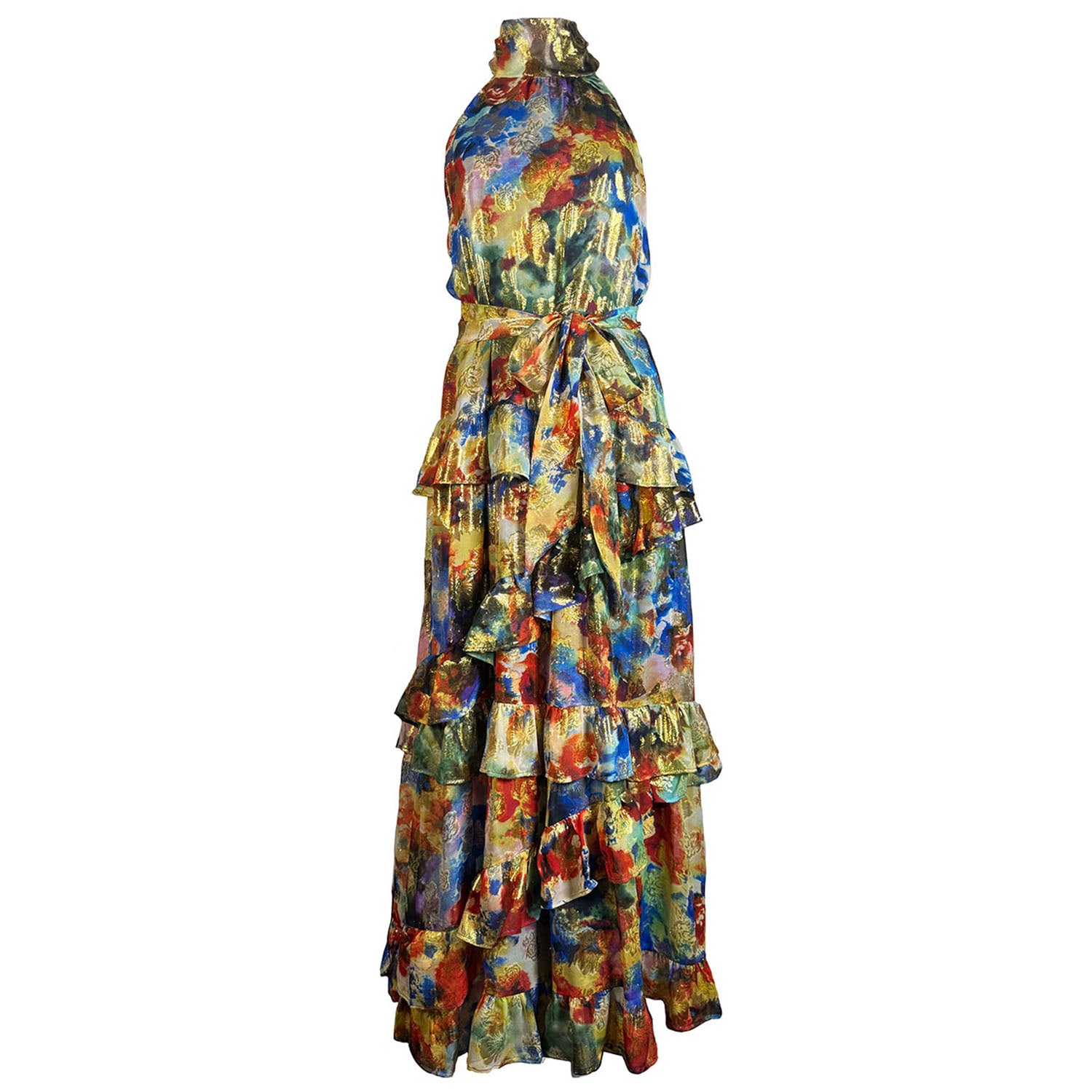 Women’s Opalus Silk Multicolour Dress With Gold Lurex Design Large Cuda