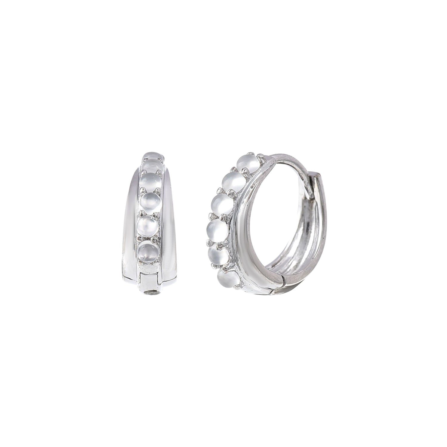 &lottie Women's White / Silver Doublet White Chalcedony Huggie Hoops