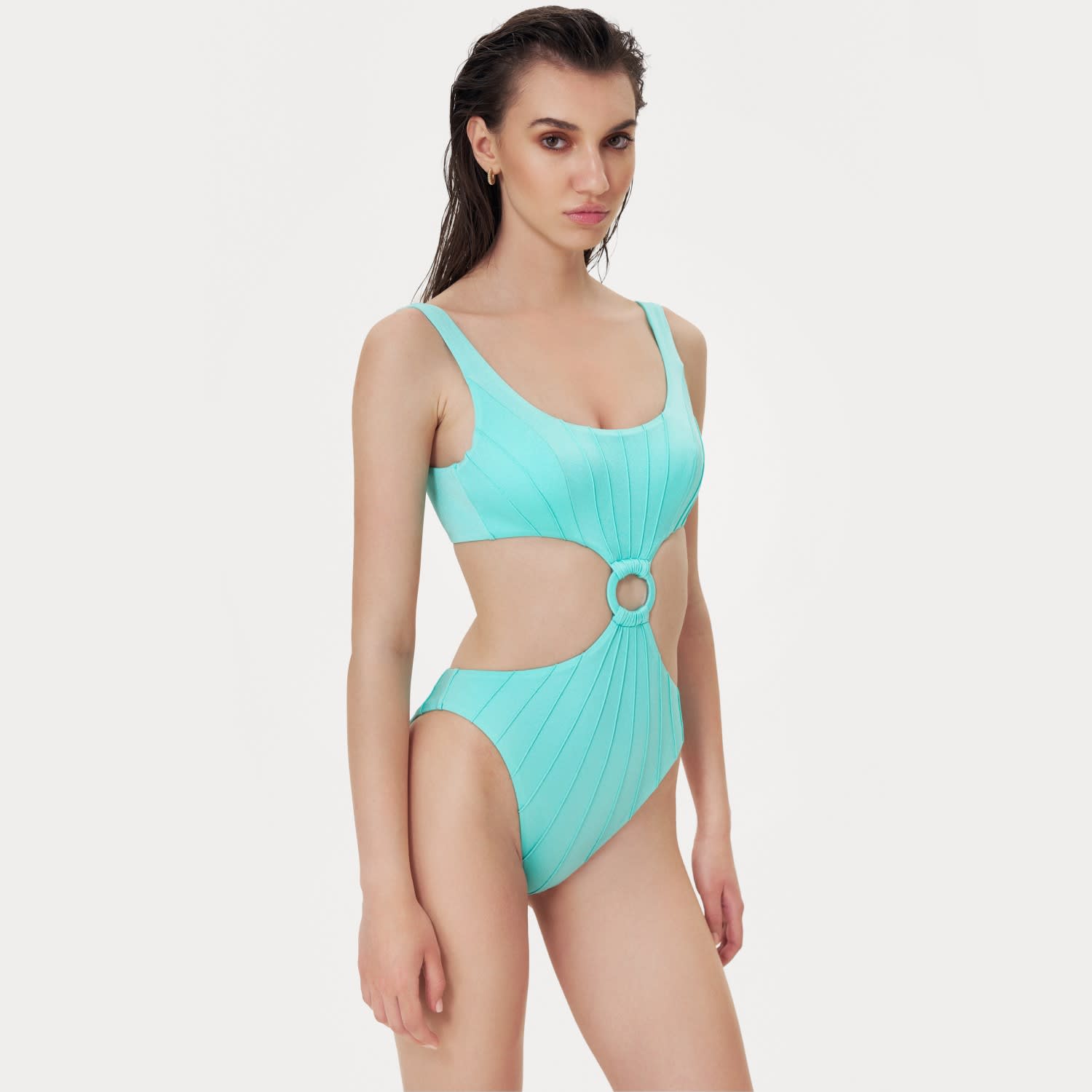 Contrast High Leg Fringed Cutout Hoop One Piece Swimsuit - Turquoise –  Luxedress