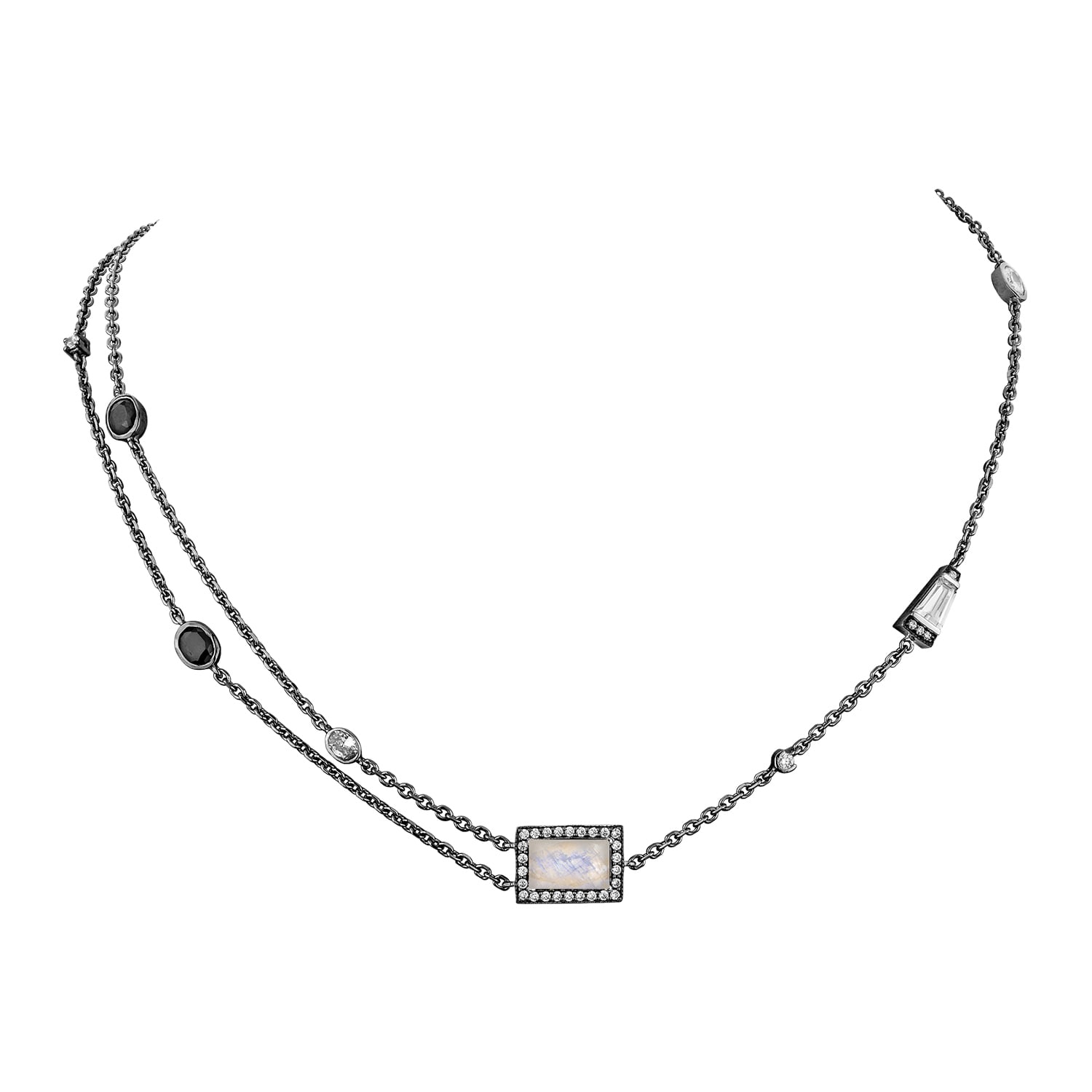 Sally Skoufis Women's White / Black Polarity Necklace With Natural Black Diamond & Moonstone In Premium Black Rhod In Multi