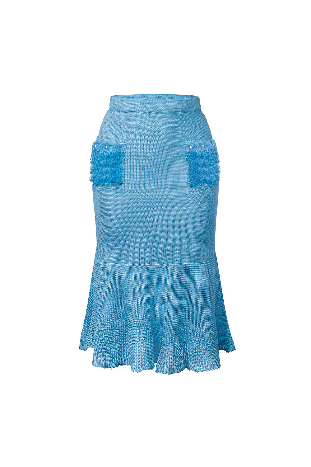 Women's Baby Blue Knit Skirt With Handmade Details | Extra Small | Andreeva