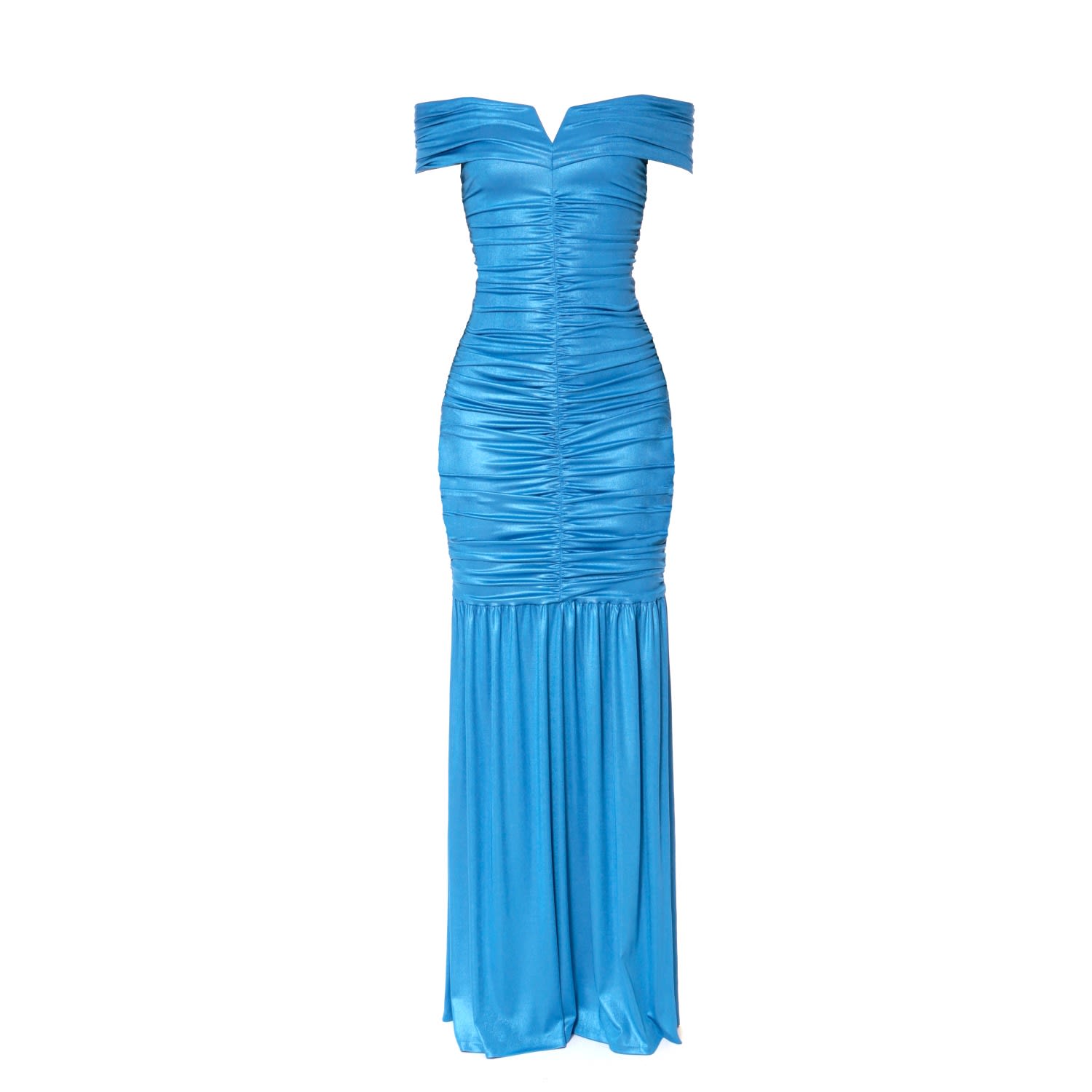 Women’s Elisabeth Blue Aster Strapless Maxi Dress With Draped Pleats Extra Small Aggi