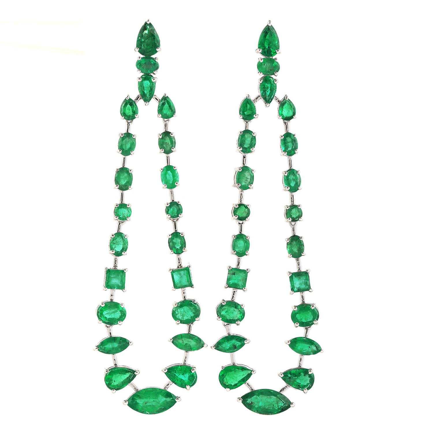 Women’s Green / White White Gold Natural Emerald Chandelier Earrings Designer Jewelry Artisan