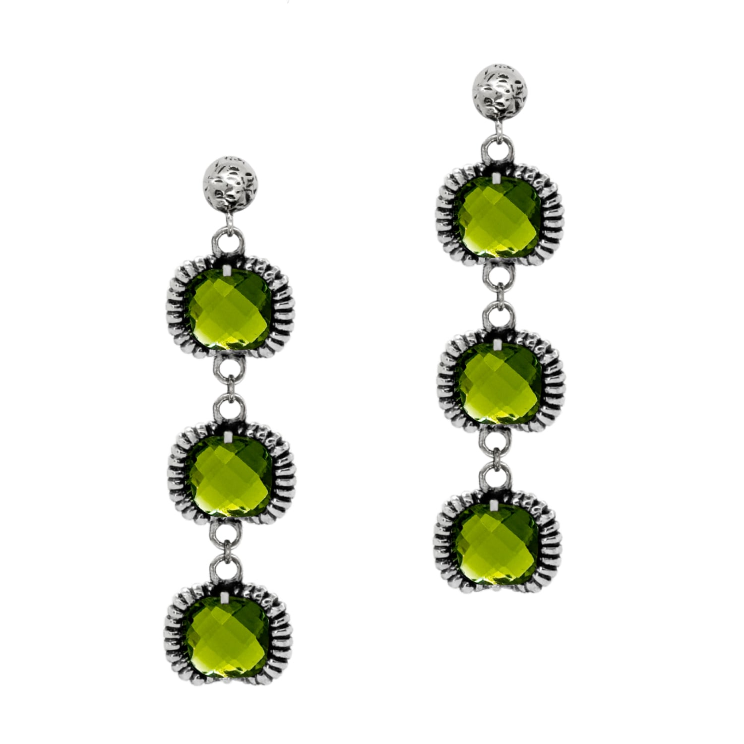 Unaloe Women's Super Fantasy Earrings Silver– Timeless Elegance With Three Green Crystal