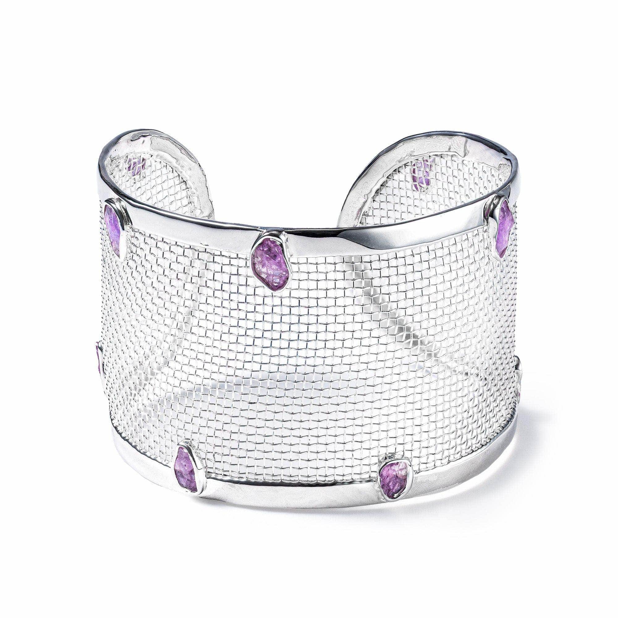 German Kabirski Women's Pink / Silver Lumen Sterling Silver & Titanium Mesh Bracelet With Raw Pink Sapphires In Multi