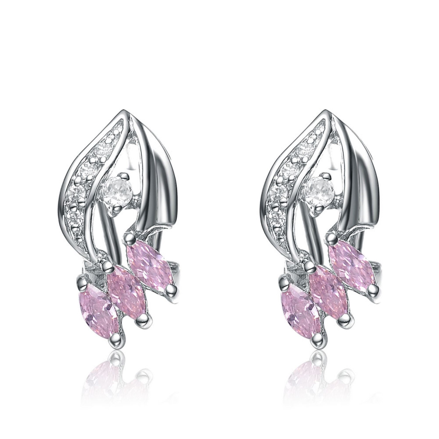 Genevive Jewelry Women's White / Silver / Pink Sterling Silver Pink Cubic Zirconia Earrings In Multi