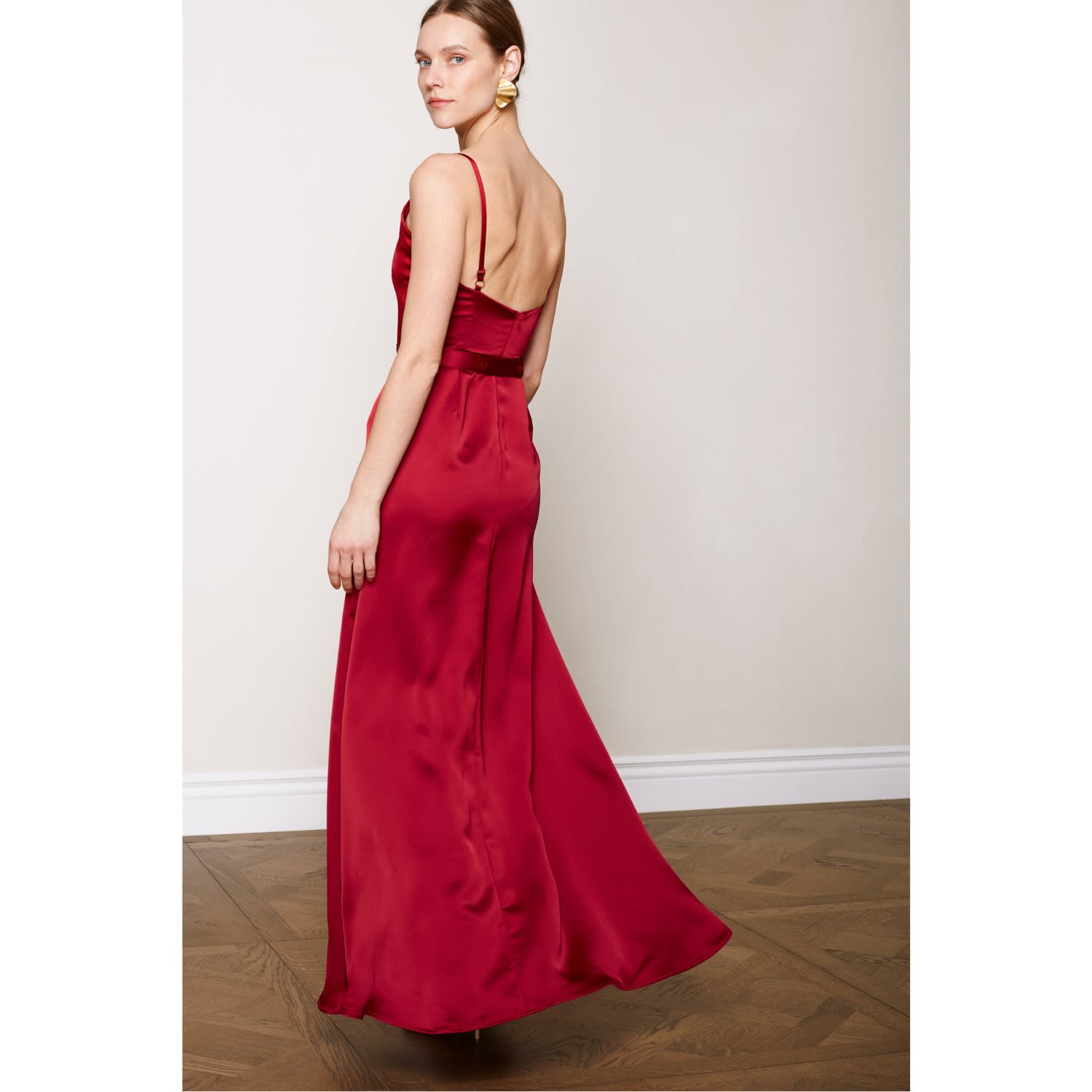 maxi red satin dress