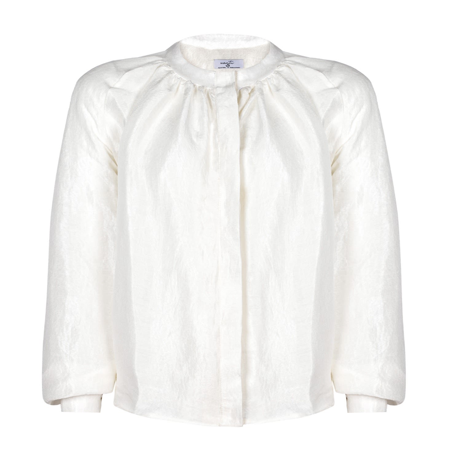 Women’s White Ruched Silk Blouse Large Sevenmuses