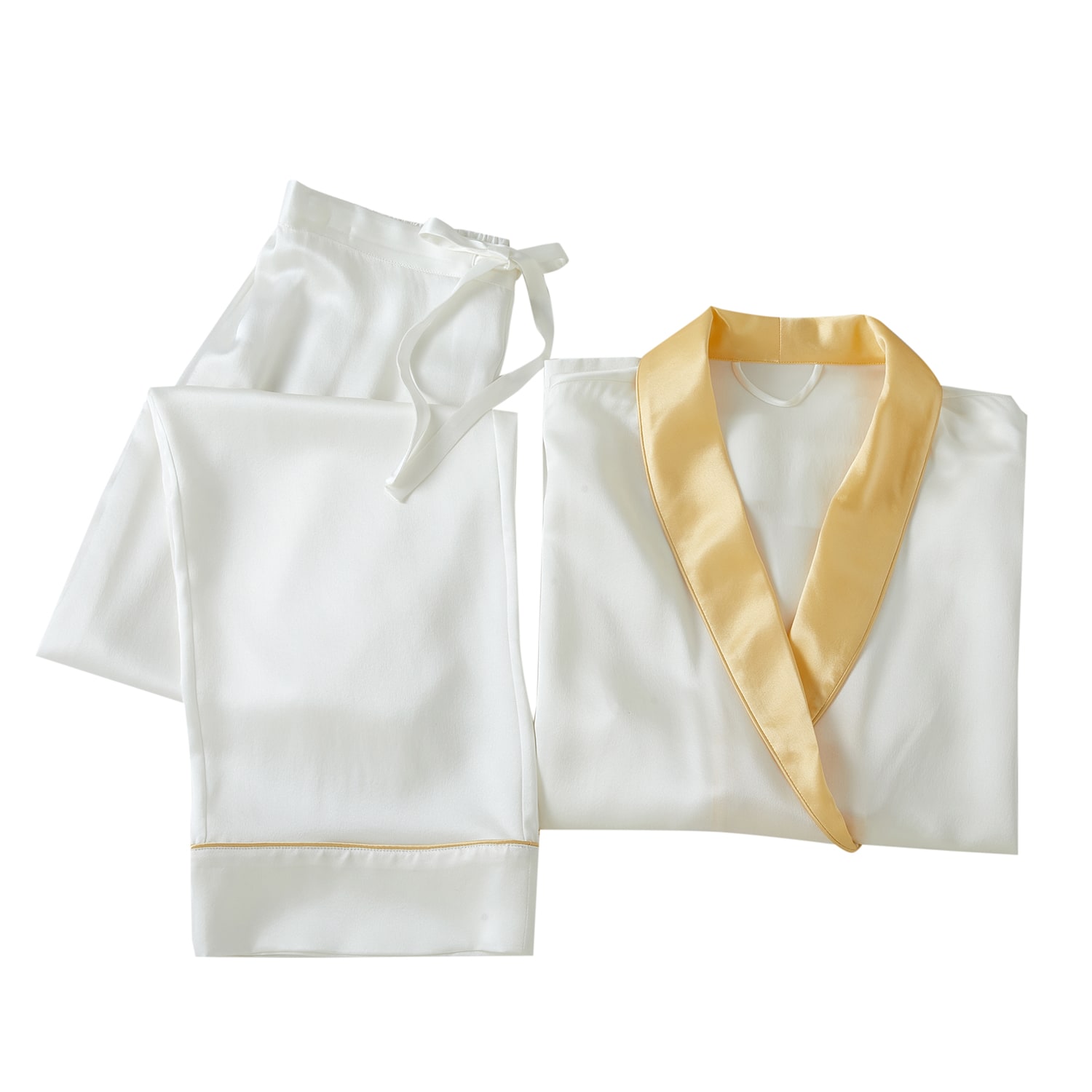 Soft Strokes Silk White Daffodils Pure Silk Long Sleeve Pyjama Set For Women In White