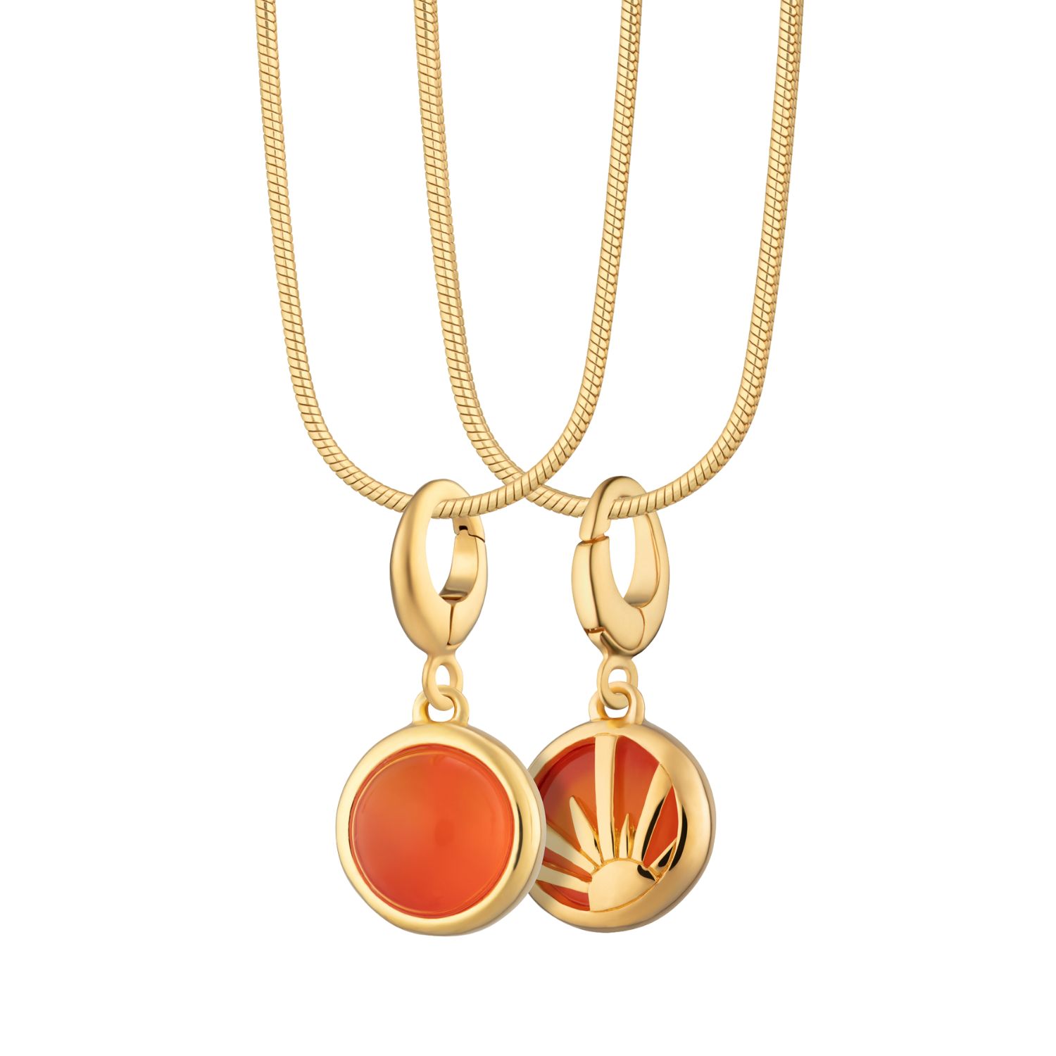 Lily Charmed Women's Gold Plated Orange Agate Healing Stone Necklace With Round Snake Chain - Harmony Charm Neckl