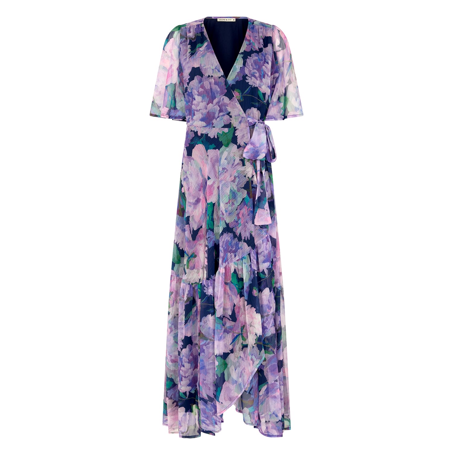 Women’s Pink / Purple The Adele Flutter Sleeve Maxi Wrap Dress With Tie Waist Medium Hope and Ivy