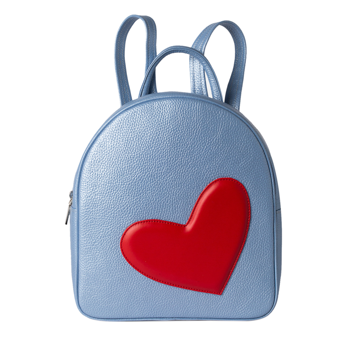 Laura Olaru Women's Adda Baby Blue Leather Backpack With Red Heart Attached In Blue