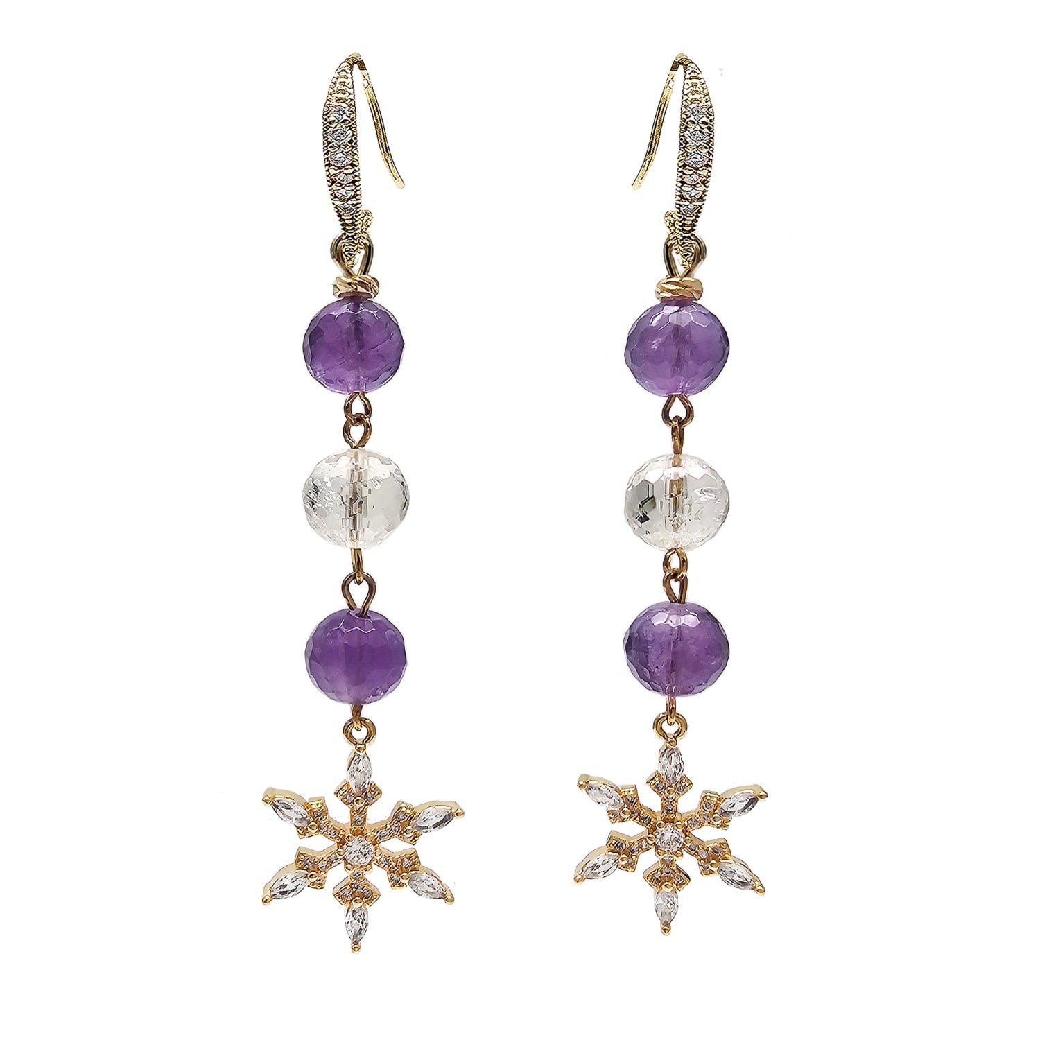 Farra Women's Purple Amethyst And White Quartz With Snowflake Dangle Earrings In Purple