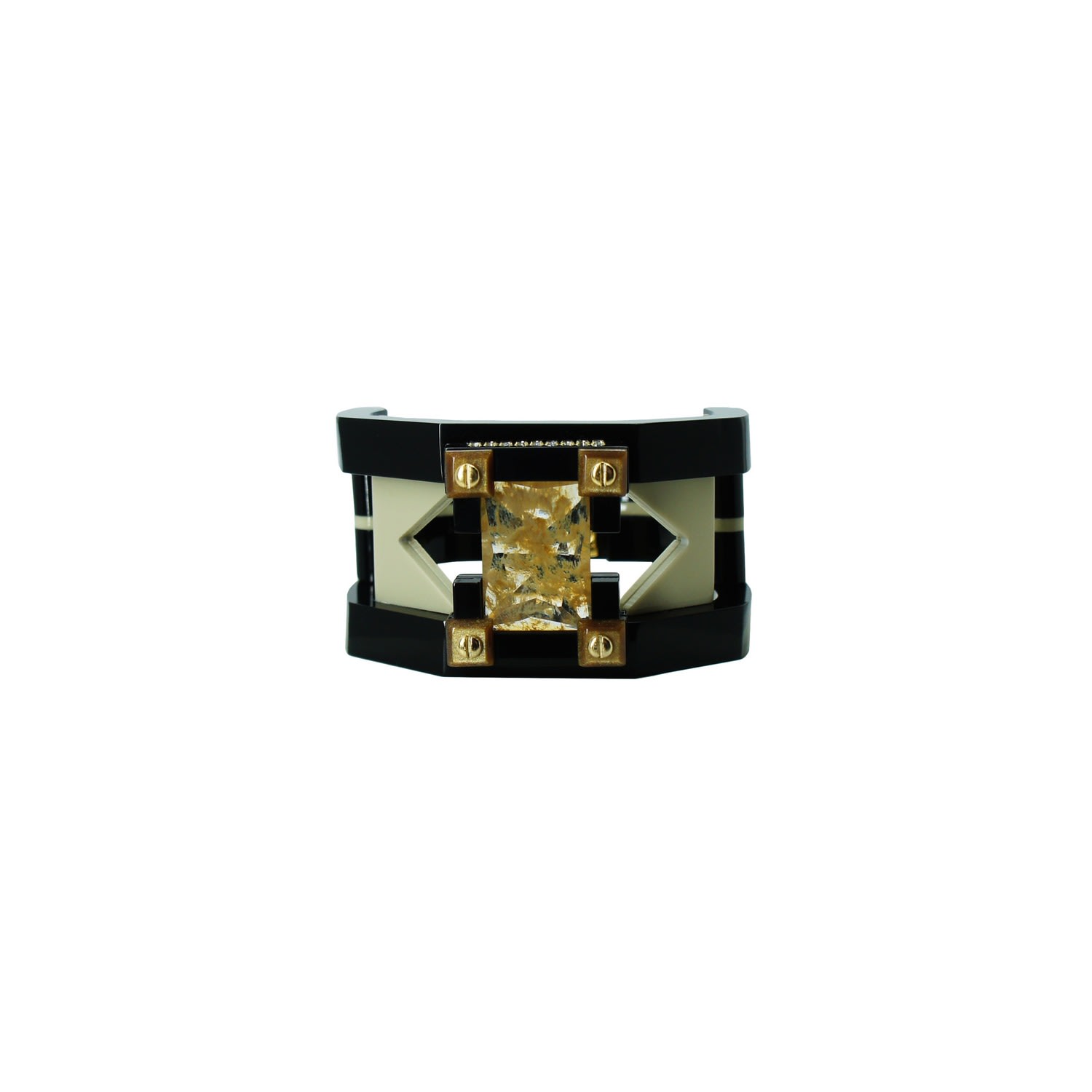 Gissa Bicalho Women's Neutrals Handmade Acrylic Bracelet Deco Rectangular Shaped Stone Kahki