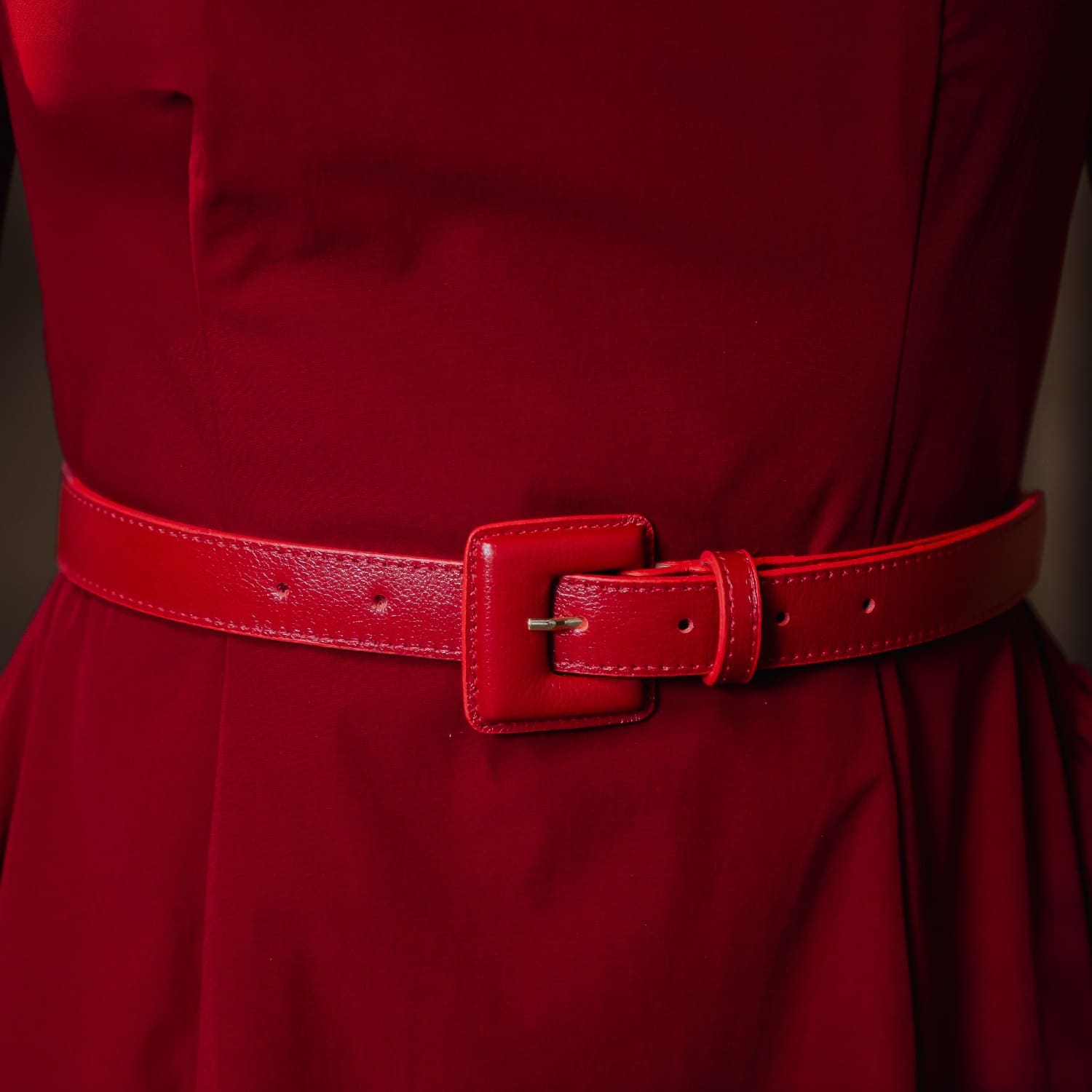 Mini Square Narrow Leather Belt - Red | BeltBe | Wolf & Badger