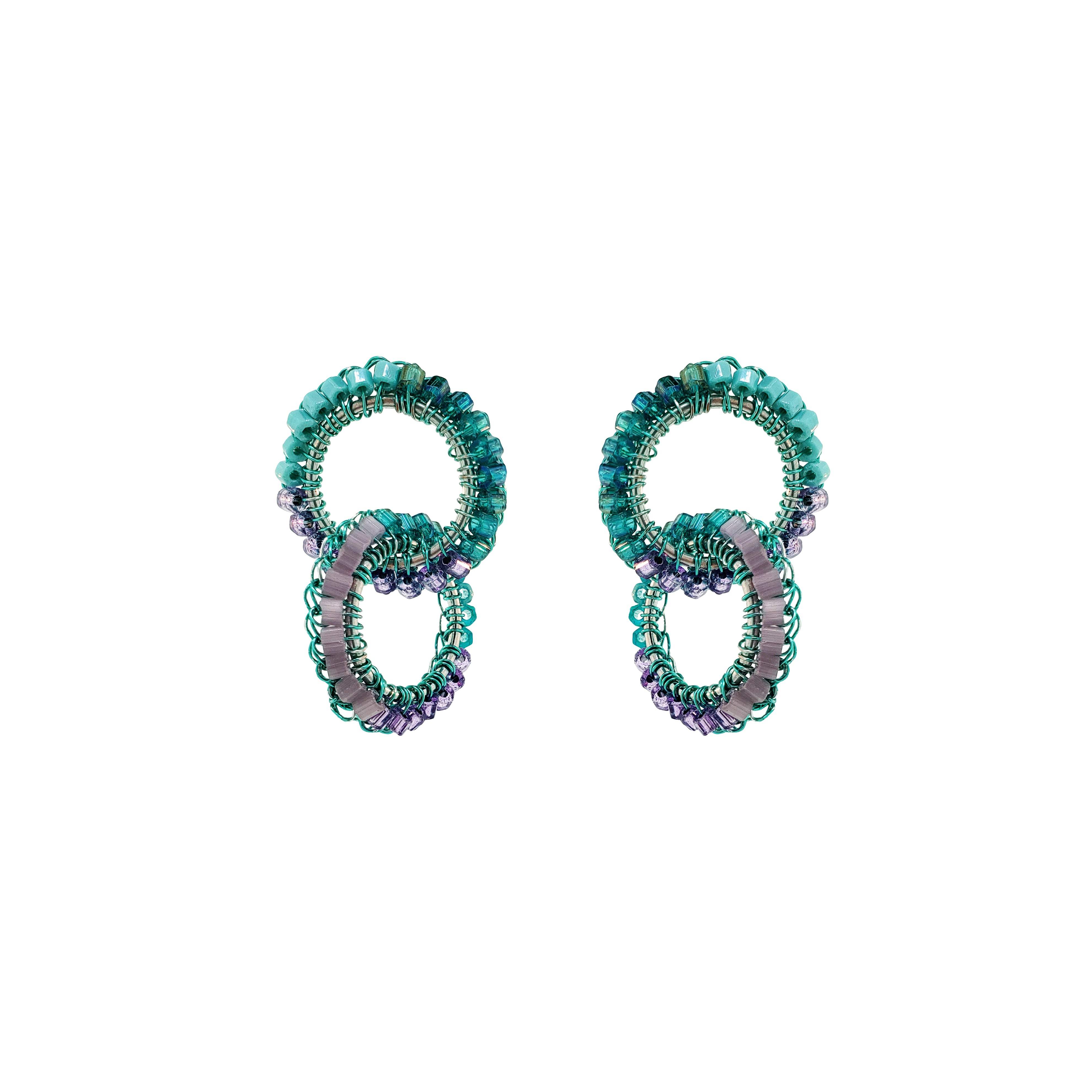 Lavish By Tricia Milaneze Women's Green / Pink / Purple Neon Turquoise Mix Nova Handmade Earrings