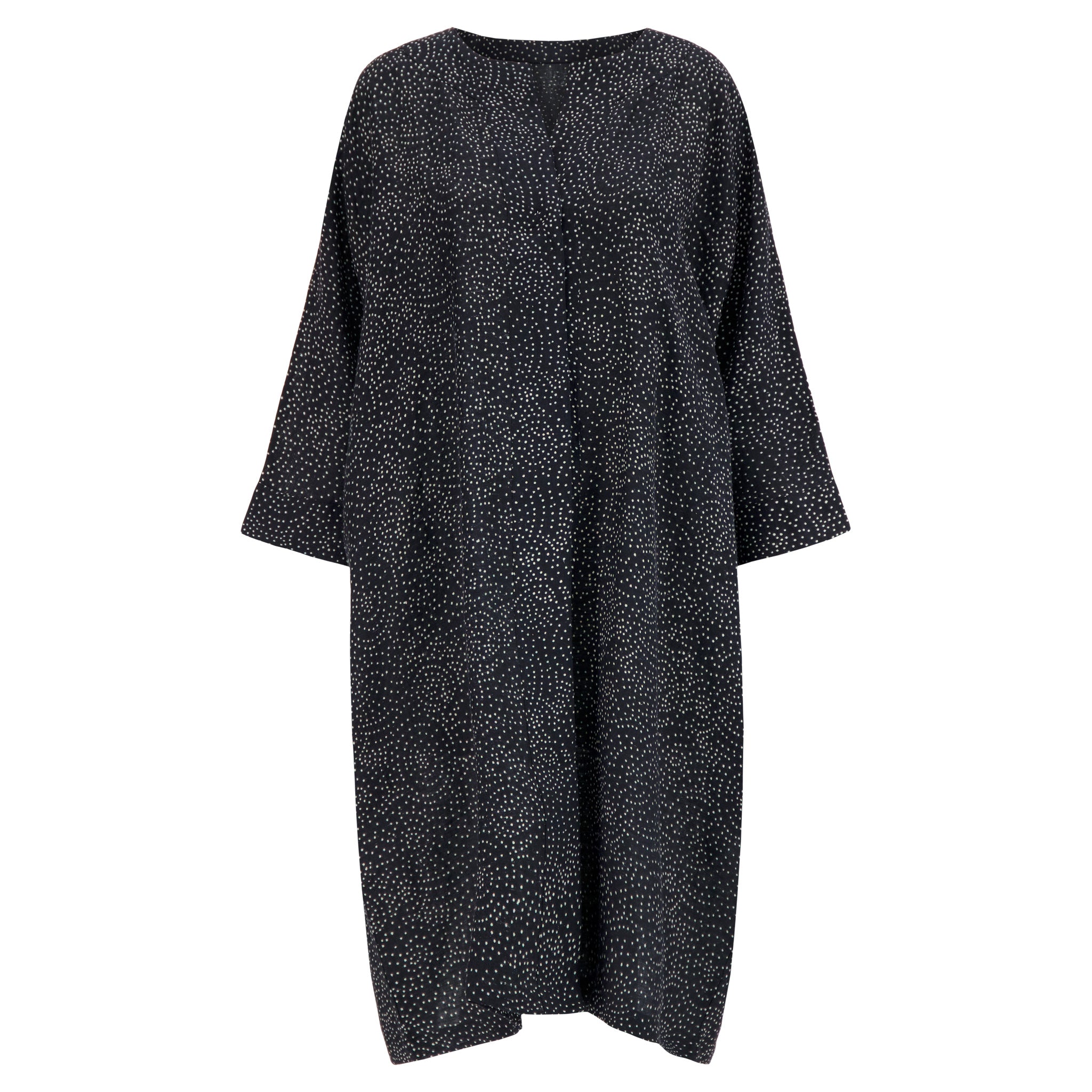 Women’s Black / White Toni Open Front Linen Duster Coat With Side Pockets And Three Quarter Sleeves In Black And White Constellation Block Print One Size Kate Austin Designs