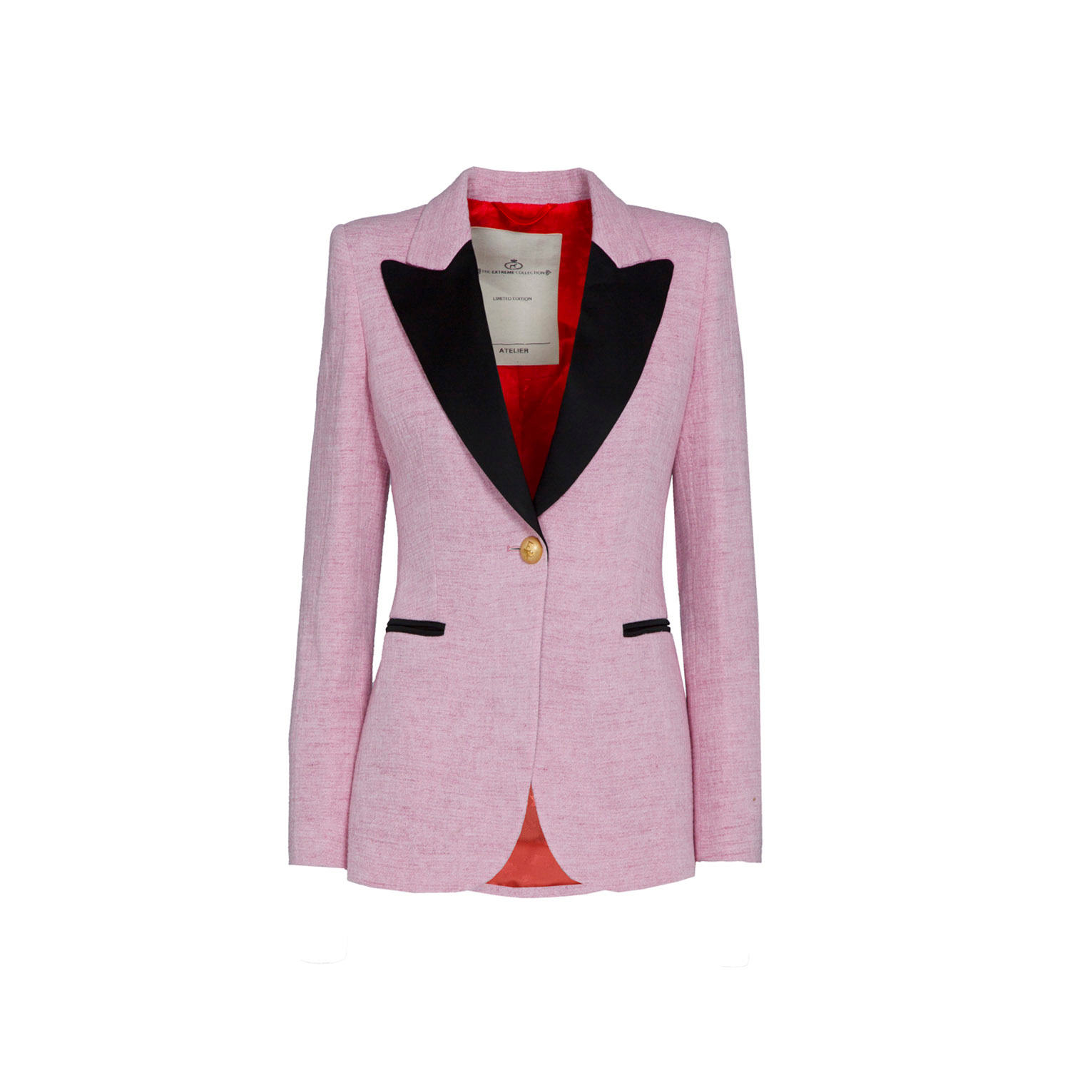 The Extreme Collection Women's Pink / Purple Cipriani Pink Blazer With Contrasting Black Lapel And Single Button