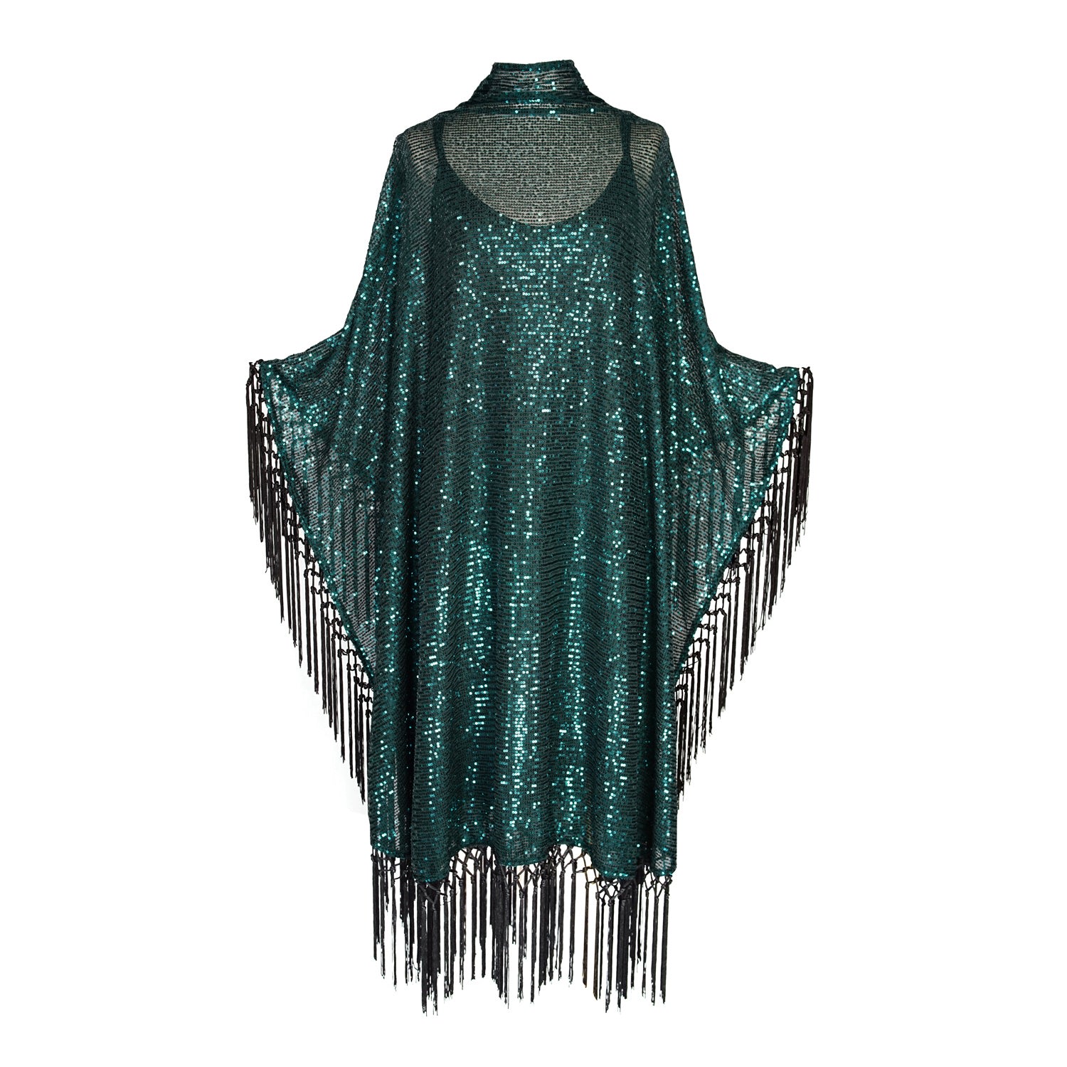 Jennafer Grace Women's Green / Black Monte Carlo Jade Mock Neck Caftan Kaftan Dress With Slip In Green/black