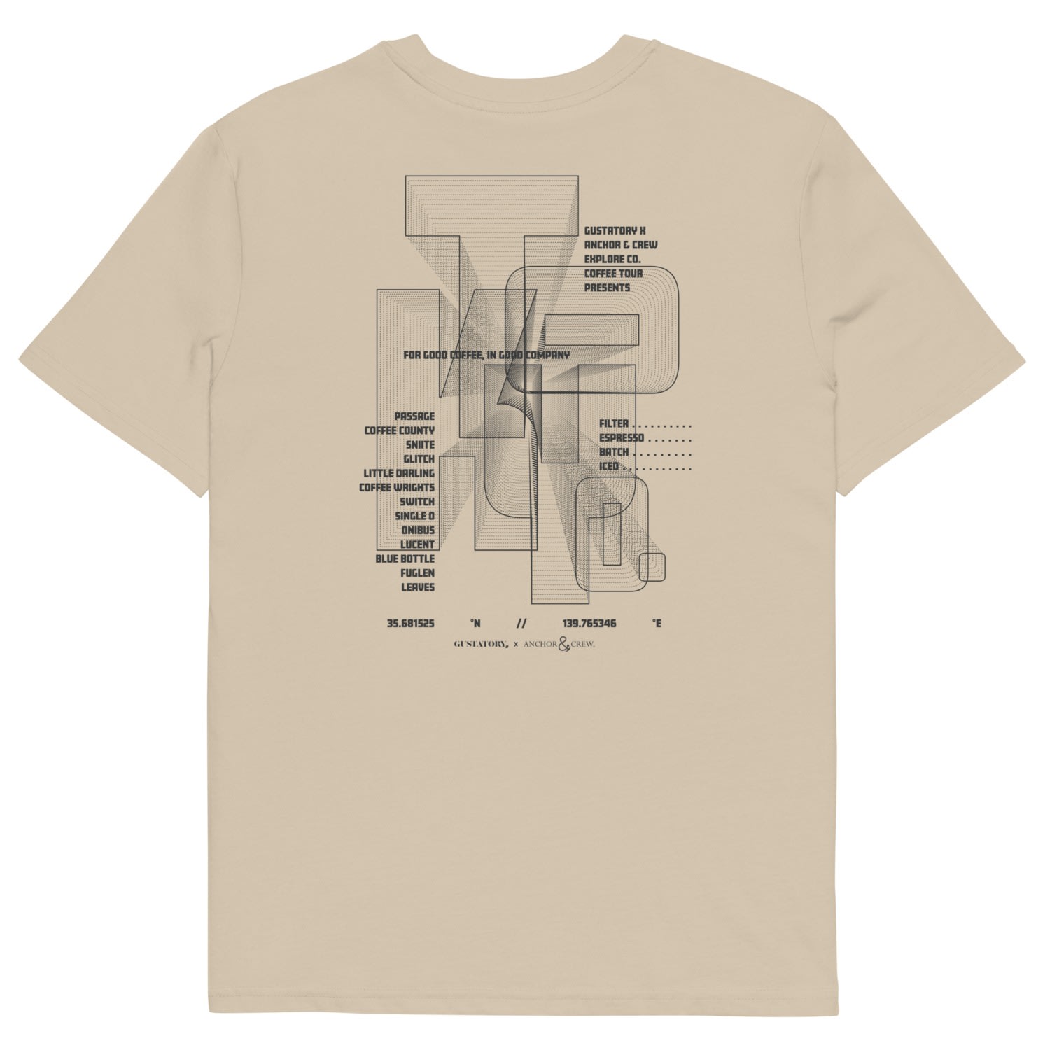 Anchor & Crew Neutrals Desert Dust Gustatory Tokyo Coffee Scene Organic Cotton Embroidered T-shirt - Women In Brown