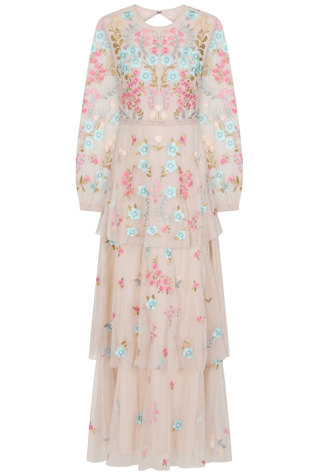 Frock And Frill Women's Neutrals Camellia Floral Embroidered Maxi Dress