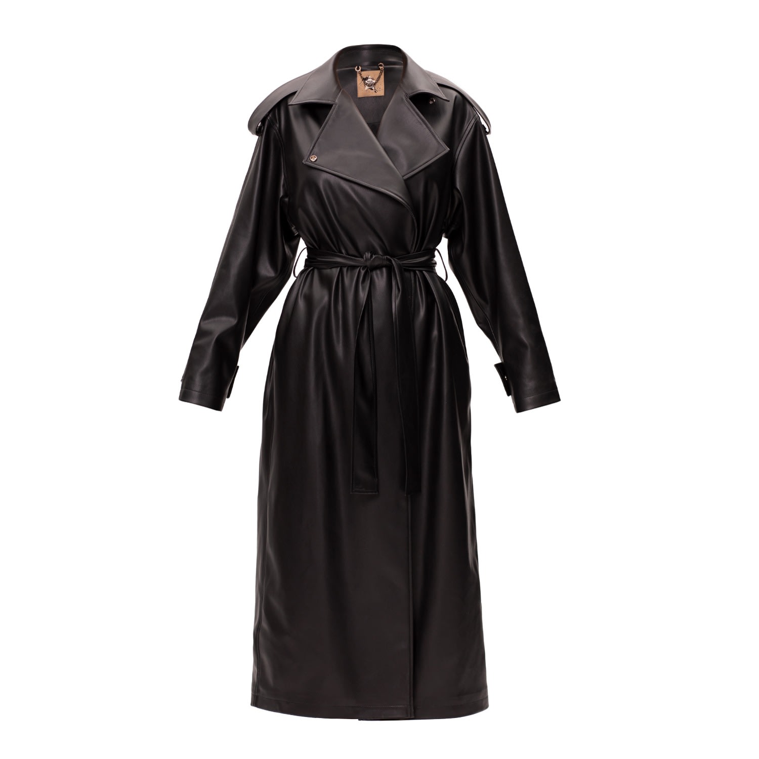 Women’s Black Faux Leather Midi Wrap Trench Extra Large Julia Allert