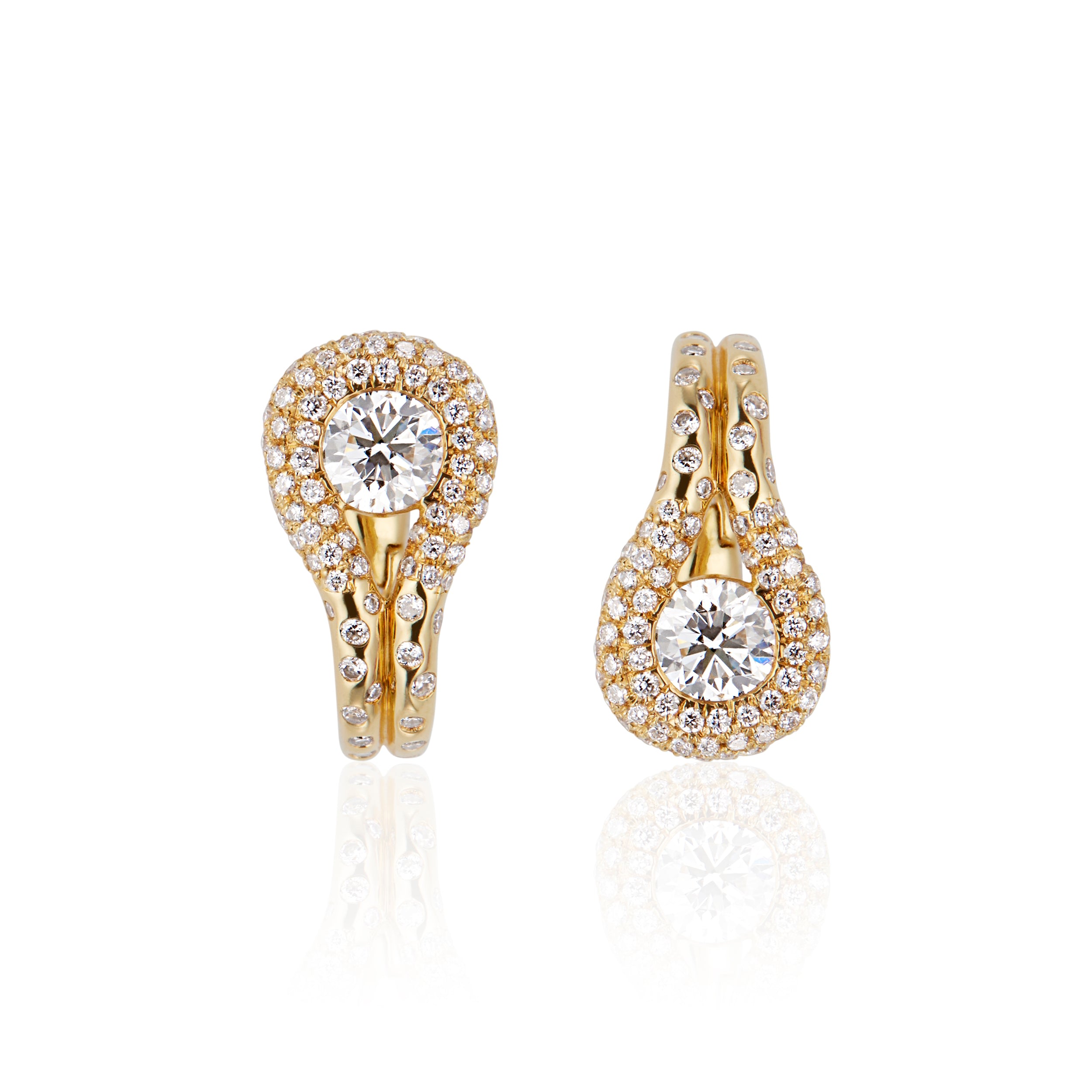 Women’s Neutrals / Gold / White Comet Pave Huggie Hoop Earrings In 18K Yellow Gold & Diamond Hannah Allene