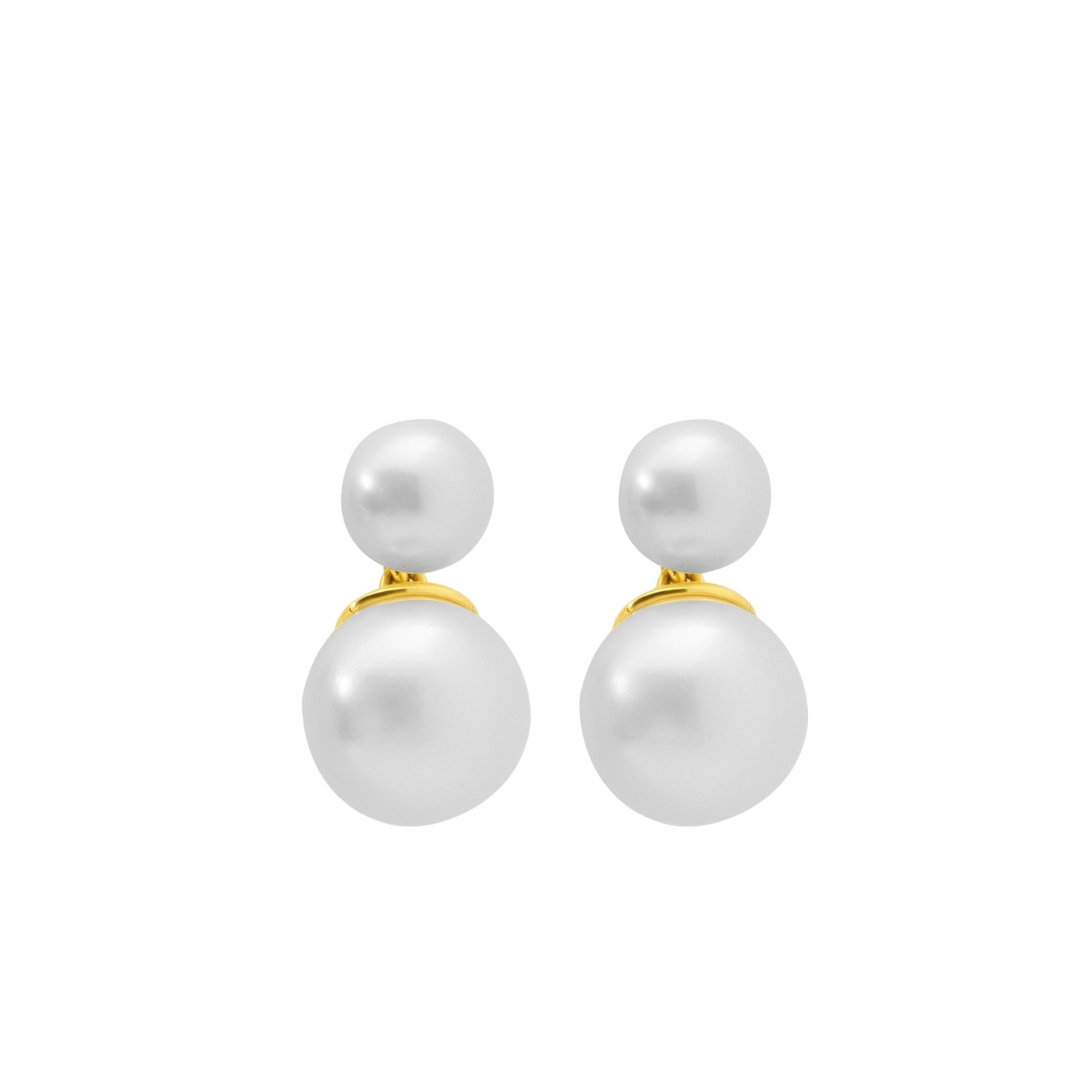 Zelveti Women's White Double Pearl Stud Earrings