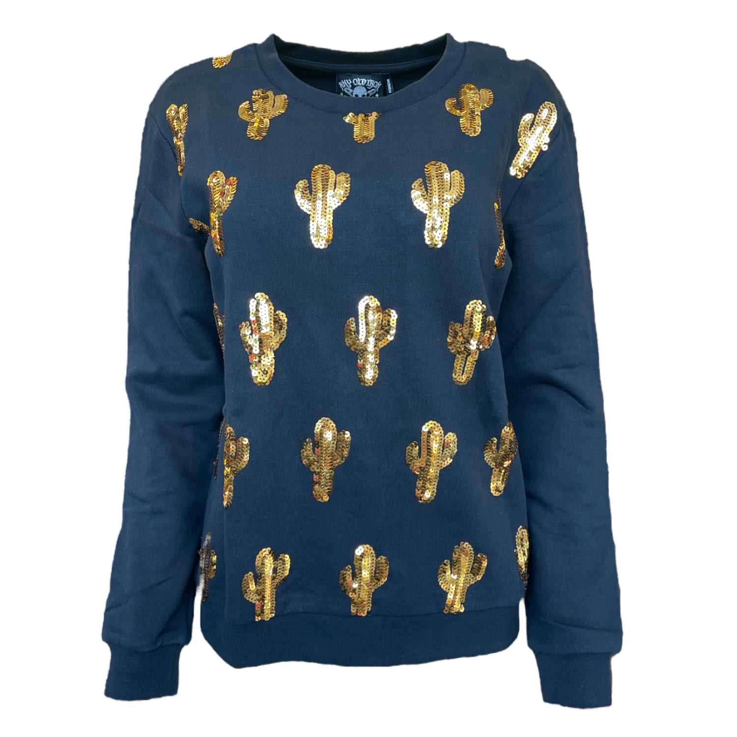 Any Old Iron Women's Black Small Gold Sequin Cactus Sweatshirt In Black