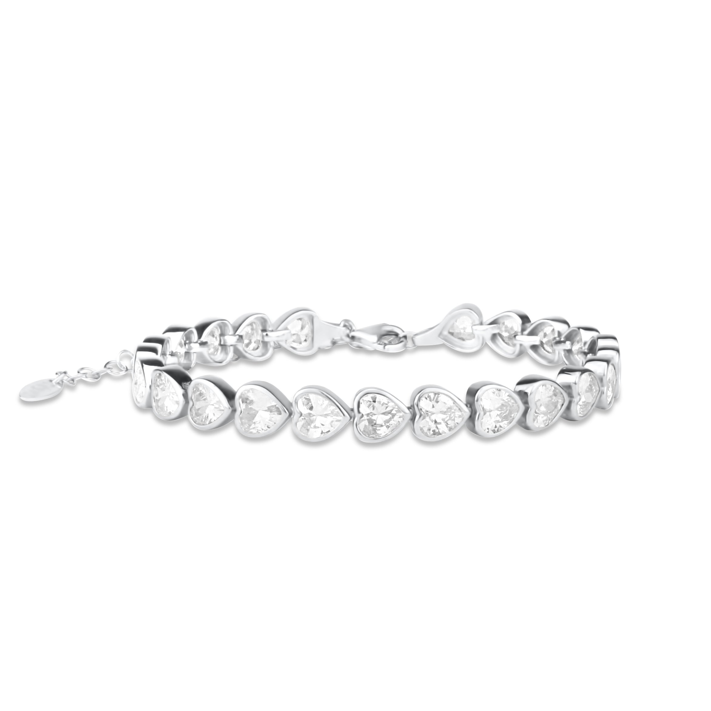 Women’s Bezel-Set Heart Tennis Bracelet - Silver Shymi