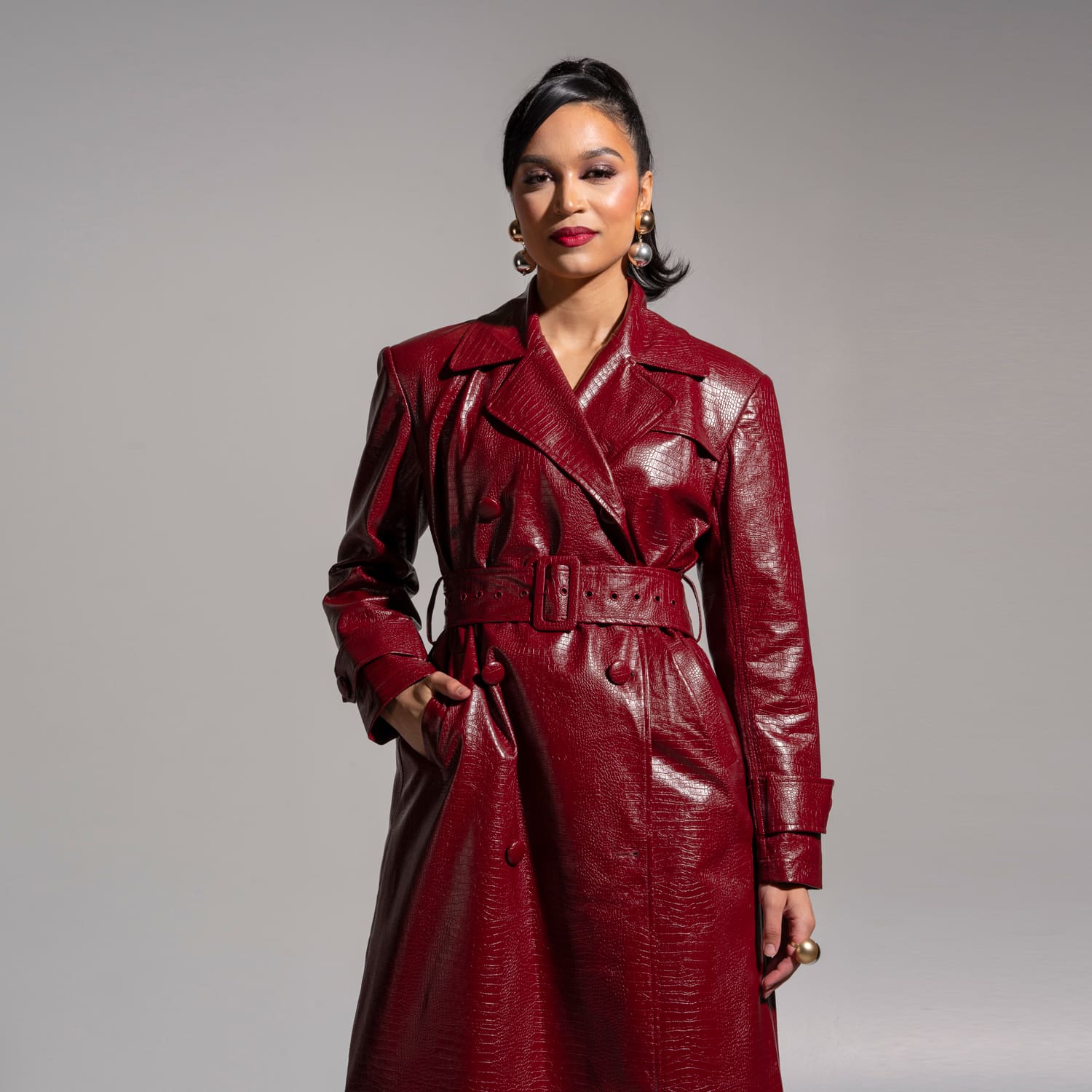 Ono Faux Leather Trench Jacket In Burgundy | OFUURE | Wolf & Badger