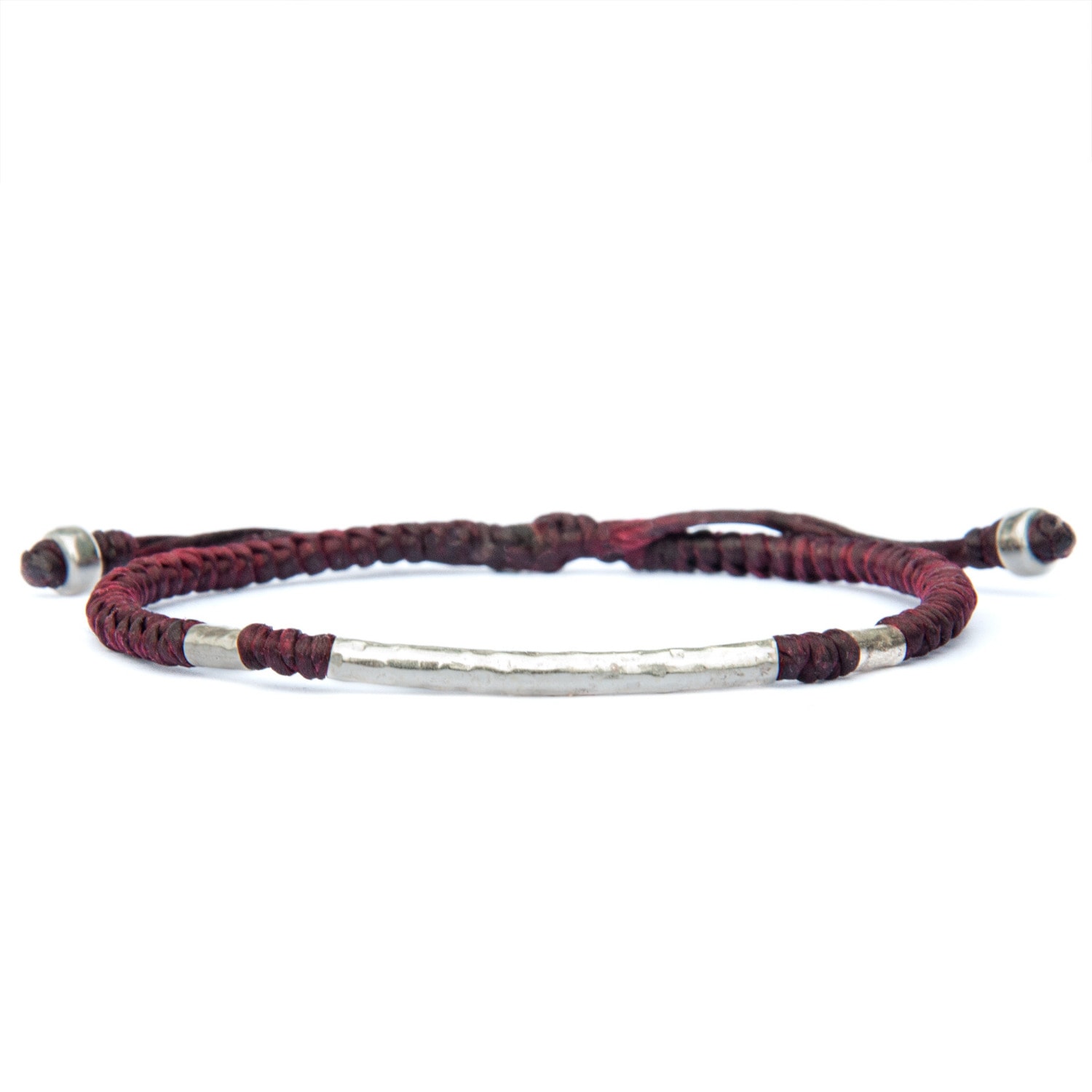 Harbour Uk Bracelets Red Wine Rounded Viking Style Men Bracelet. Hammered Silver With Knots - Red In Red