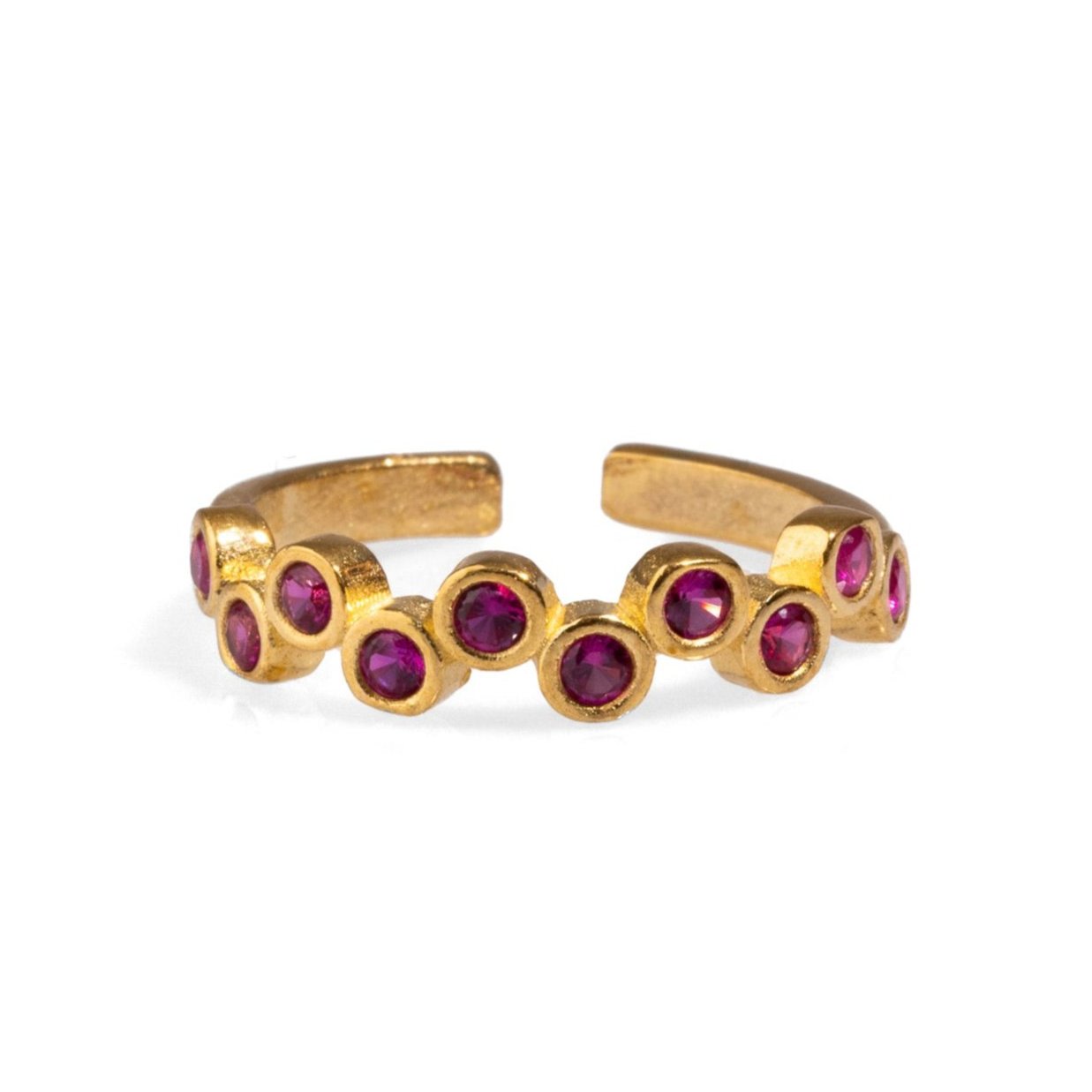 Ebru Jewelry Women's Gold / Pink / Purple Ruby Stone &  Gold Zig Zag Stackable Adjustable Ring - Pink In Gold