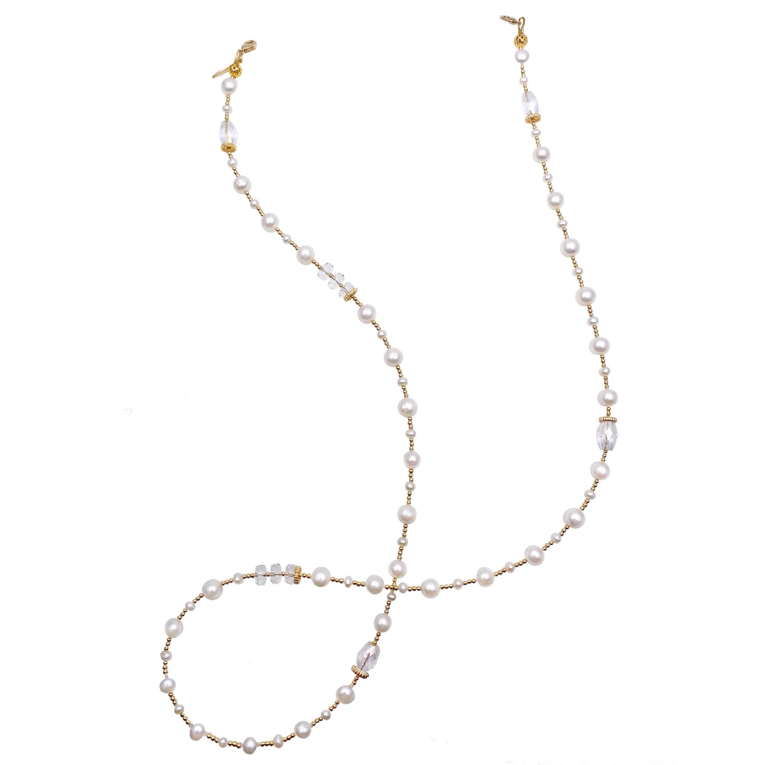 Farra Women's White Removable Freshwater Pearls & Crystals Glasses Chain In White