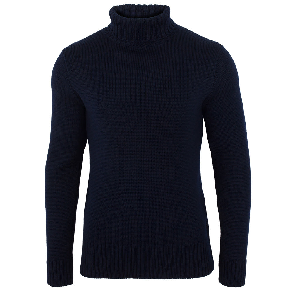 Men’s Blue The Fitted Submariner Lloyd Roll Neck Merino Wool Jumper - Navy Large Paul James Knitwear