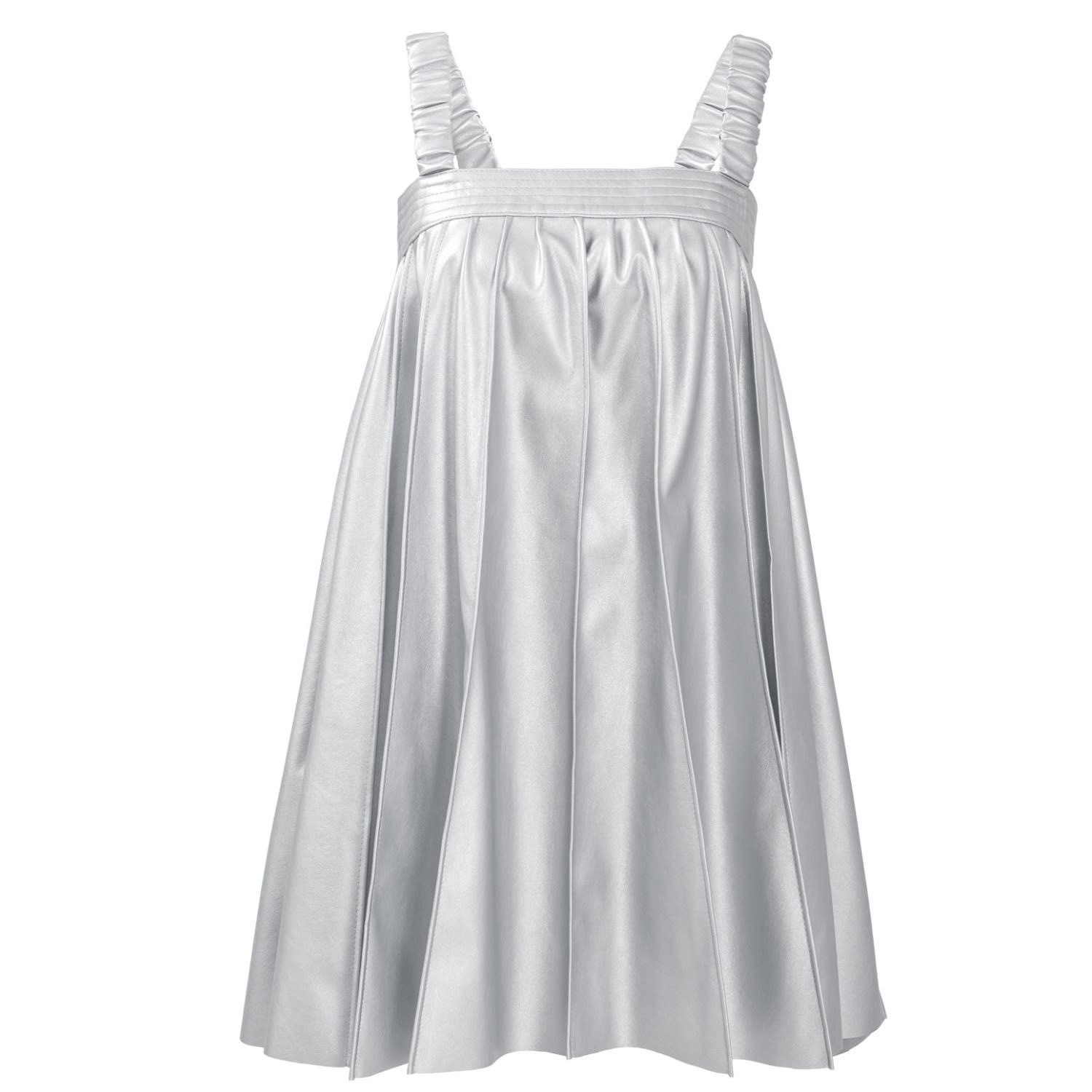 Women’s Desire - Silver Pleated Mini Dress, Vegan Leather Large Kargede