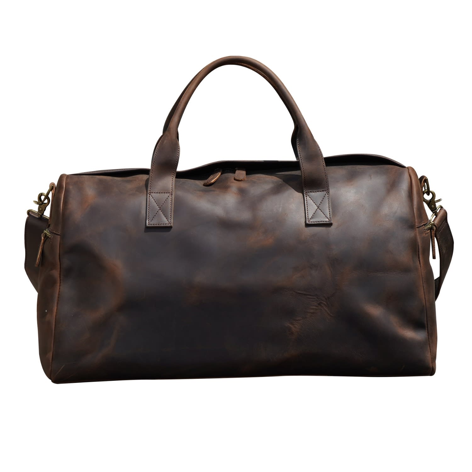 Genuine Leather Weekend Bag Worn Dark Brown Touri Wolf Badger