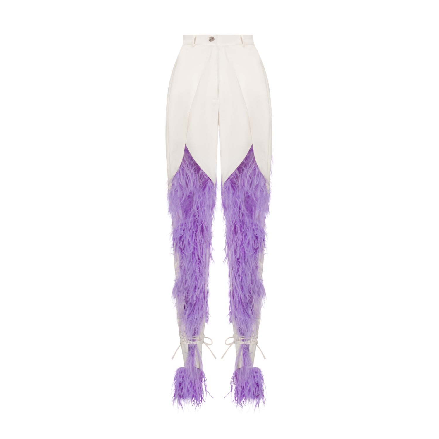 Women’s White / Pink / Purple Purple Feather Tie- Ankle White Pants XXL ch