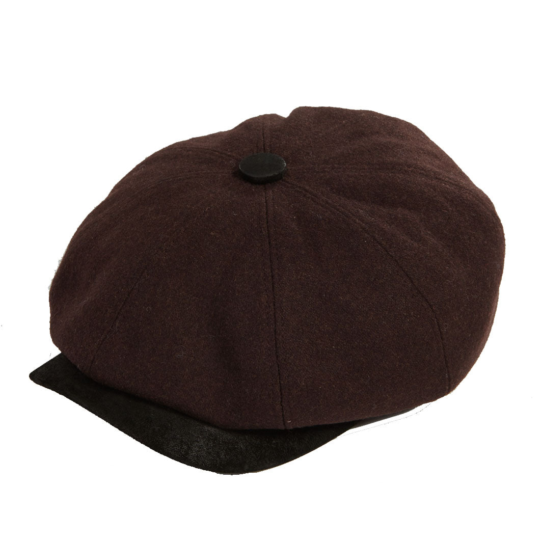 Dasmarca Hats Men's Eden Cocoa Brown Wool Newsboy Bakerboy Peaky Cap With Leather Visor Peak In Brown