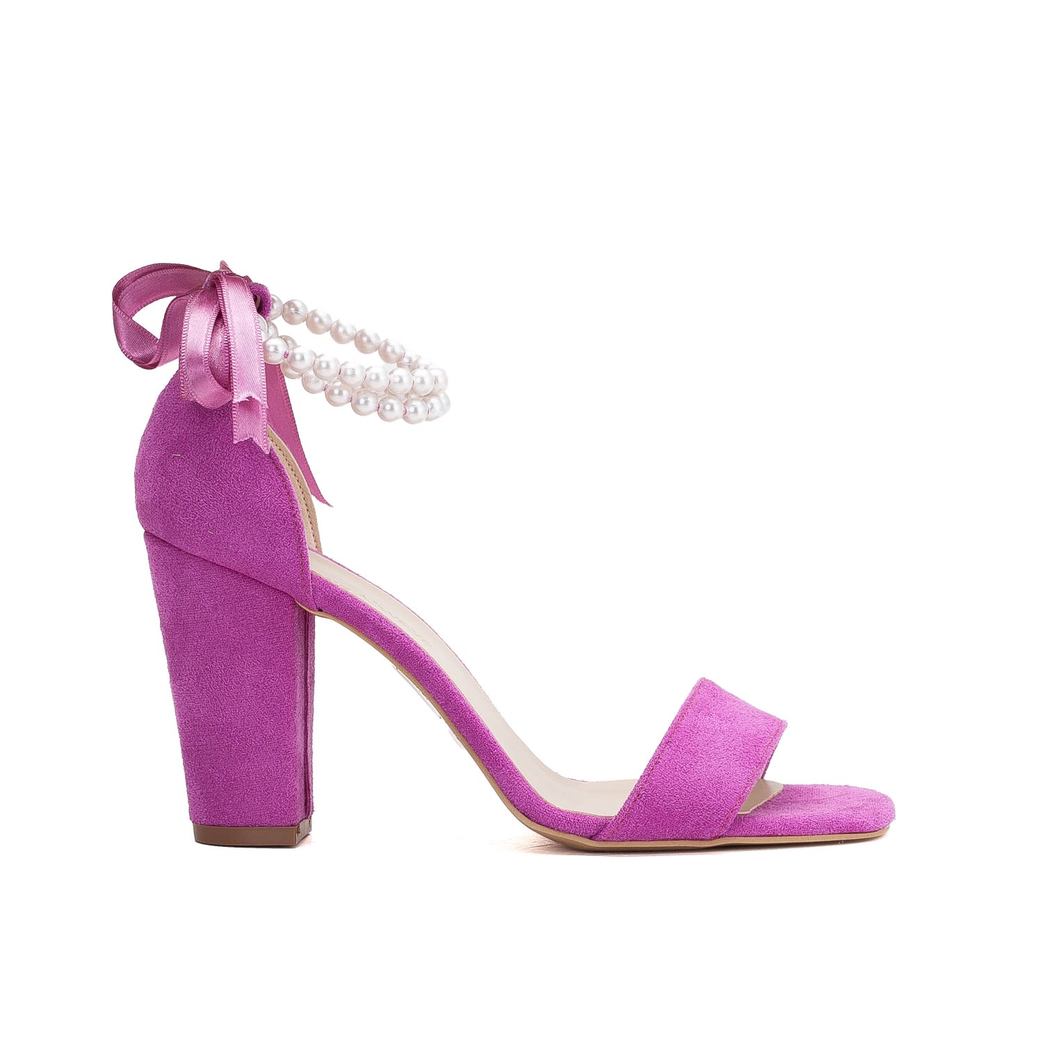 Forever & Always Shoes Women's Pink / Purple Melissa - Fuchsia Suede Sandals With Pearls In Pink/purple