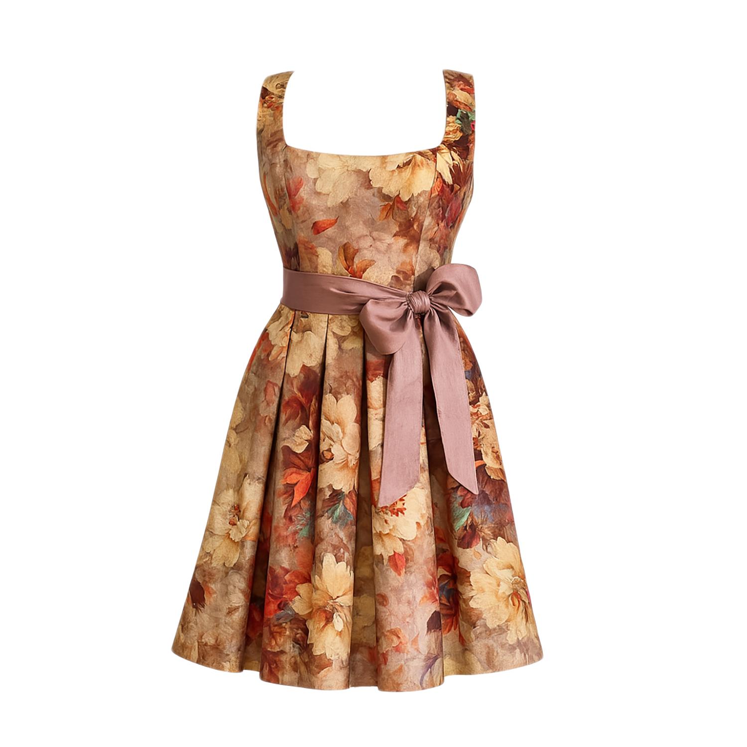 Women's Neutrals / Gold Handcrafted Floral Silk Tunic Dress | Extra Large | Richa Sharma