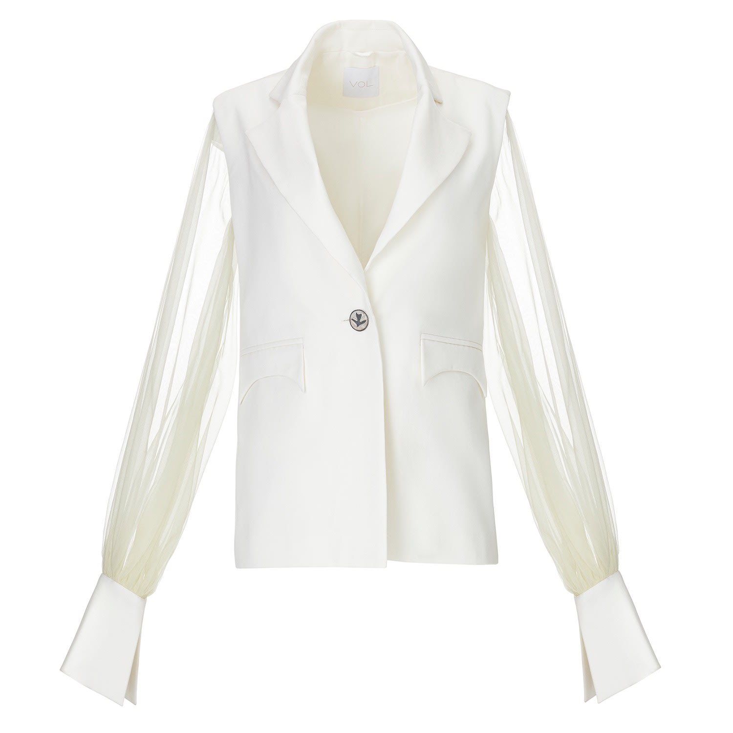 Vestiaire D'un Oiseau Libre Women's White Organza Sleeves Wool Jacket In White