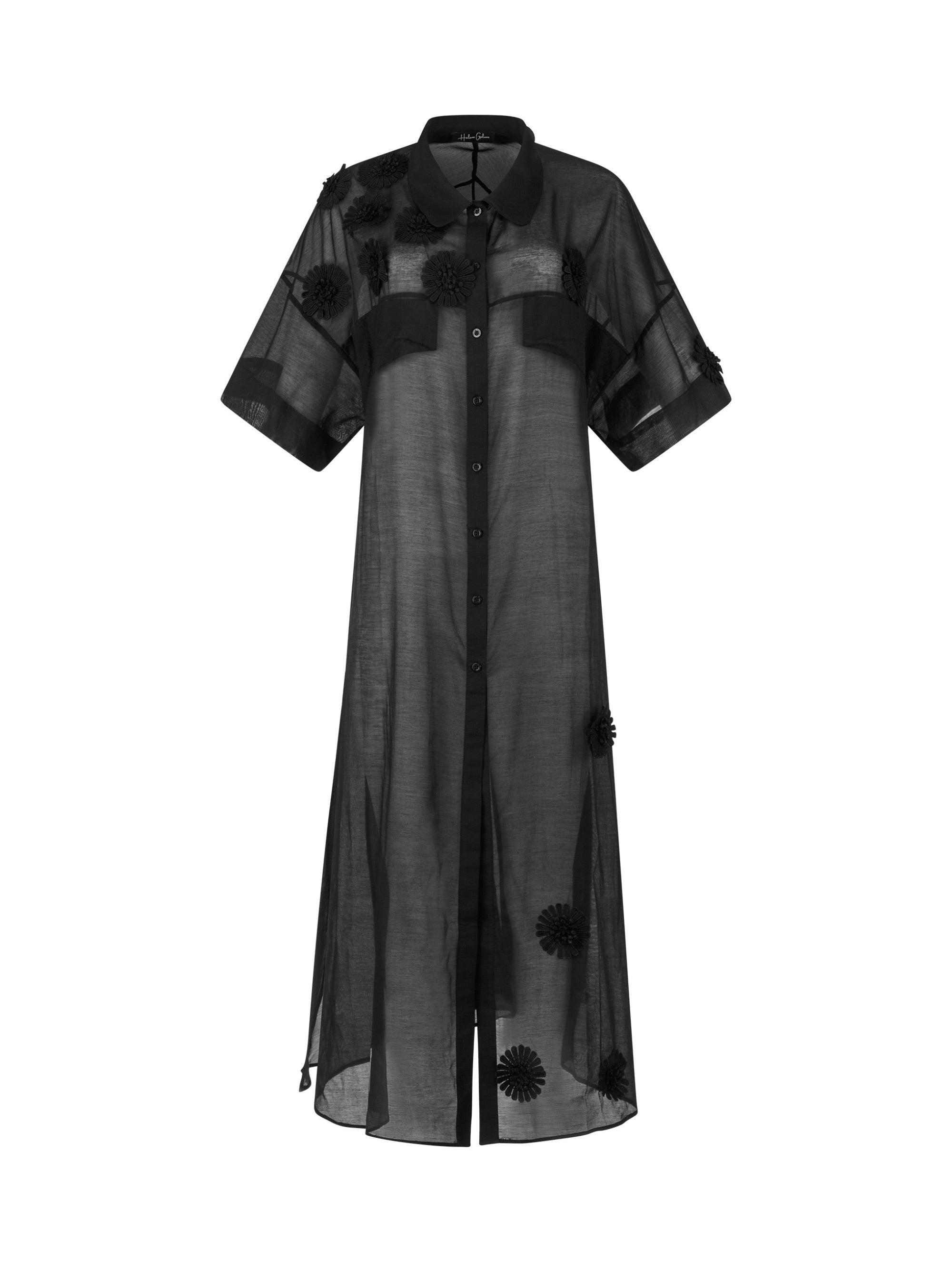 Helene Galwas Women's Black Gagare - Kaftan Dress With Flower Application In Black