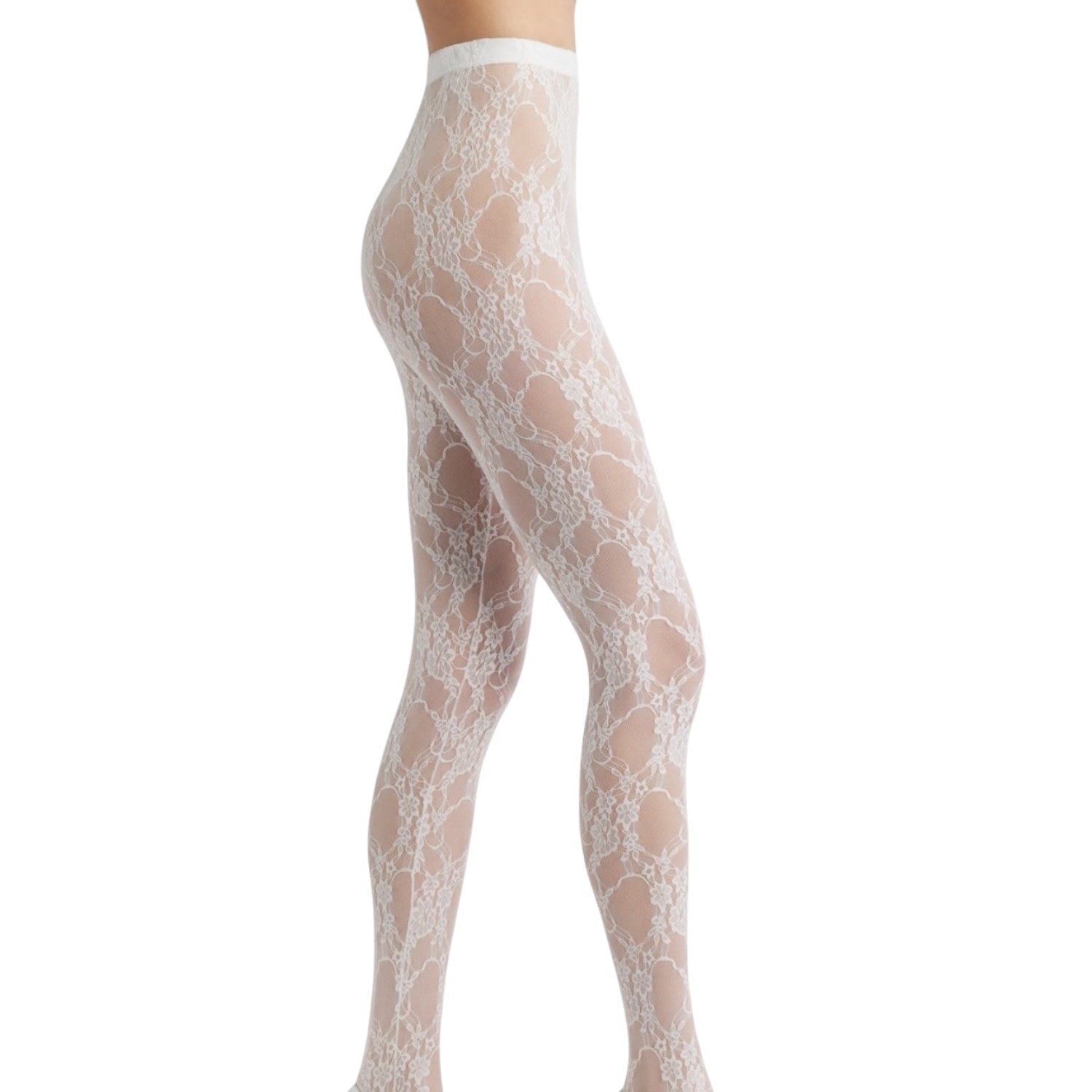 High Heel Jungle By Kathryn Eisman Women's Femme Lace Premium Tights White