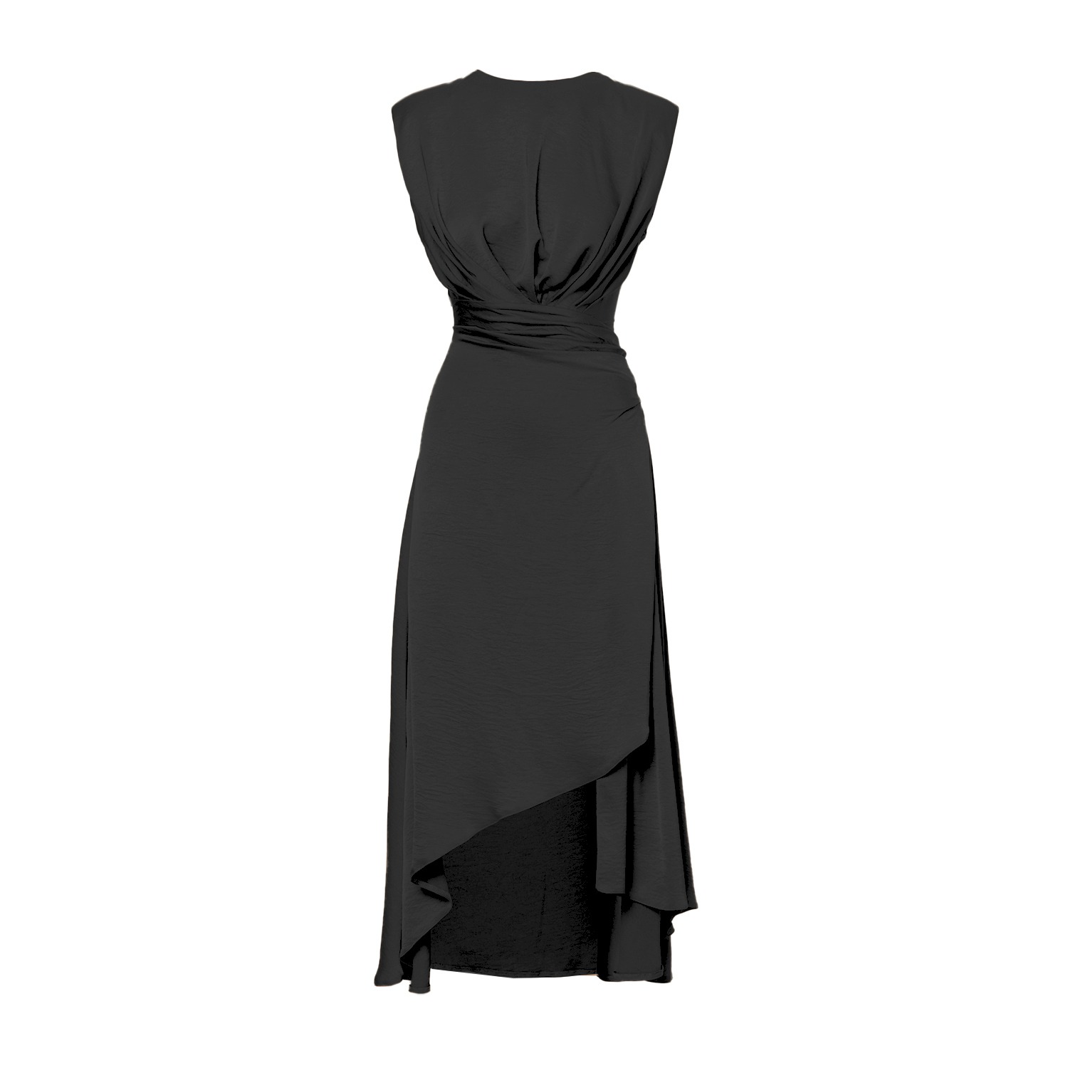 Midi Black Dress With Oversized Shoulders And Asymmetrical Slit ...