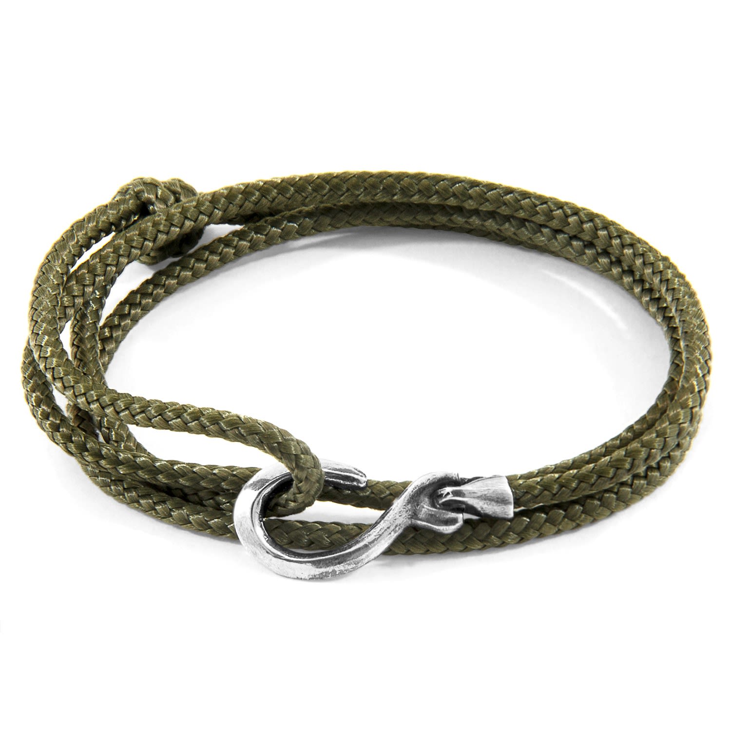 Anchor & Crew Men's Khaki Green Heysham Silver & Rope Bracelet In Green