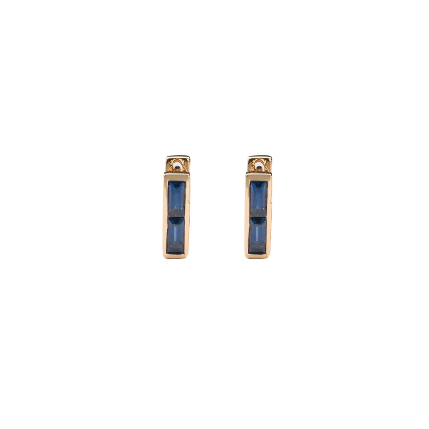 Women’s Blue Chubby Square Huggie Earrings With Two Sapphire Baguettes Rinoor