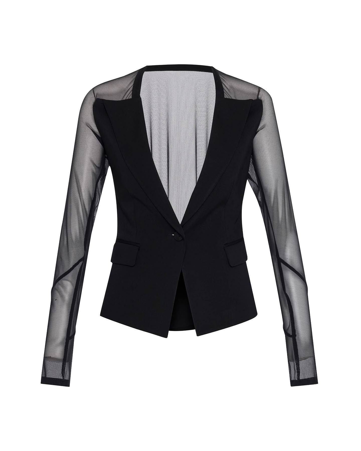 Theo The Label Women's Black Aphrodite Mesh Sleeve Knit Jacket In Black