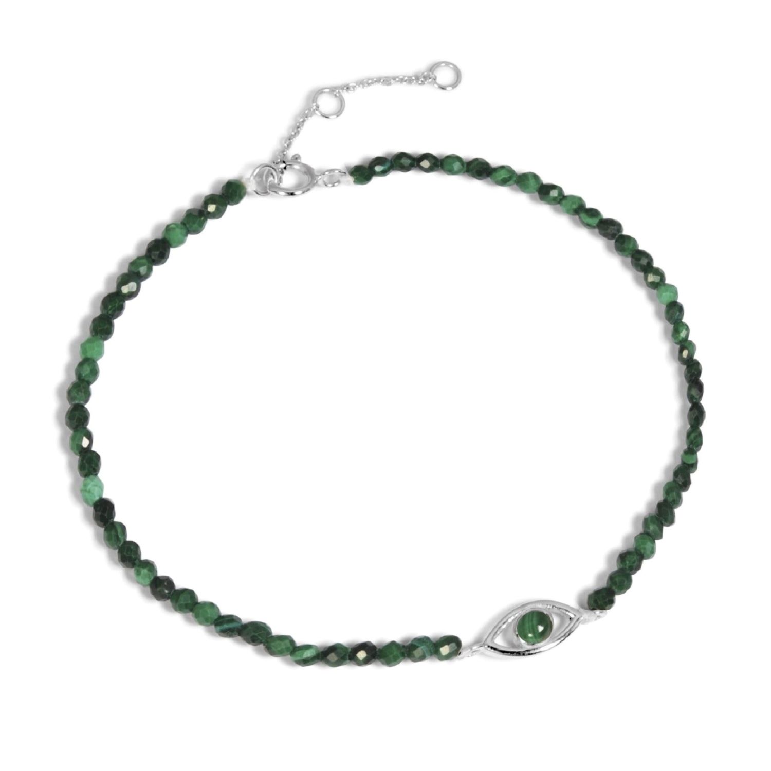 Women’s Green Evil Eye Malachite Beaded Bracelet Sterling Silver Zohreh V. Jewellery