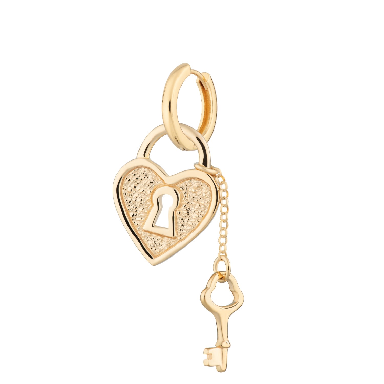 Women’s Gold Heart Padlock And Key Single Huggie Earring Scream Pretty